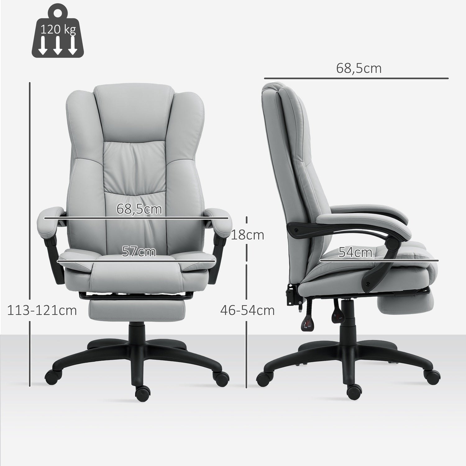 Ergonomische bureaustoel met massage, kantelfunctie, voetensteun, grijs
