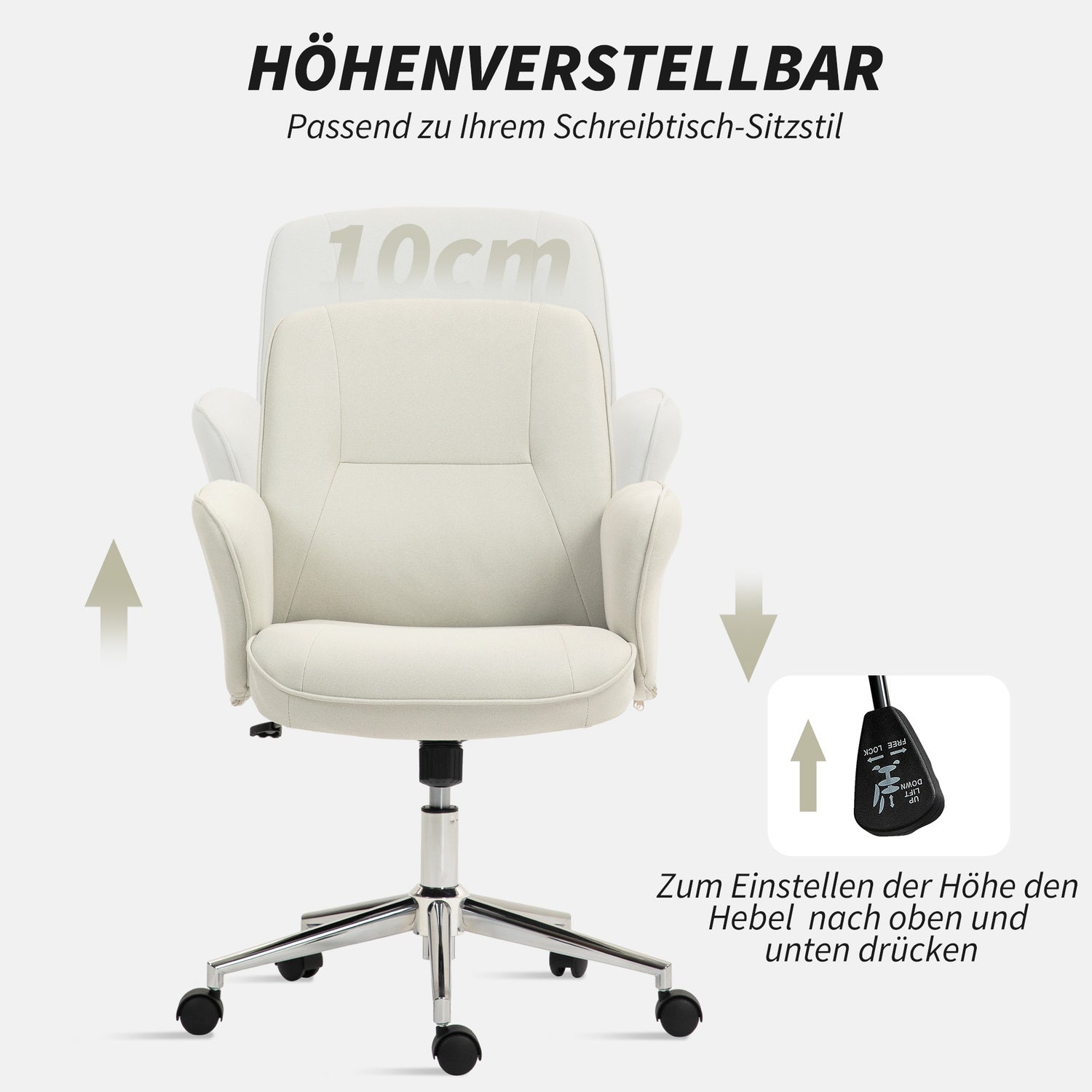 Ergonomische bureaustoel, microvezel, crème wit, in hoogte verstelbaar