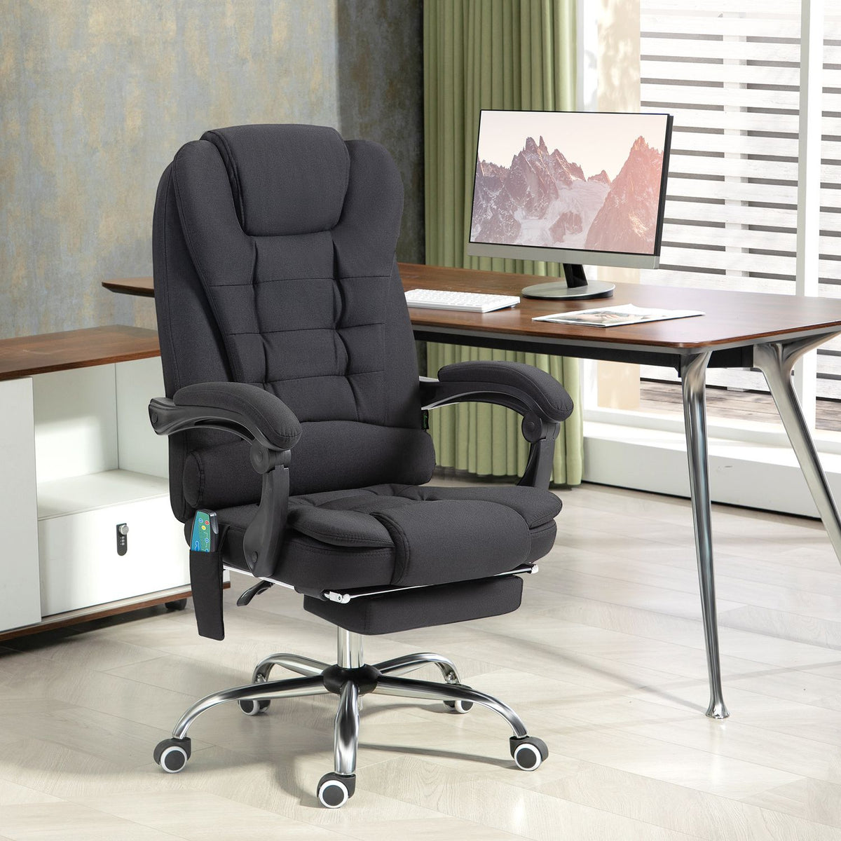 Ergonomische massagebureaustoel, liggend met voetensteun, zwart