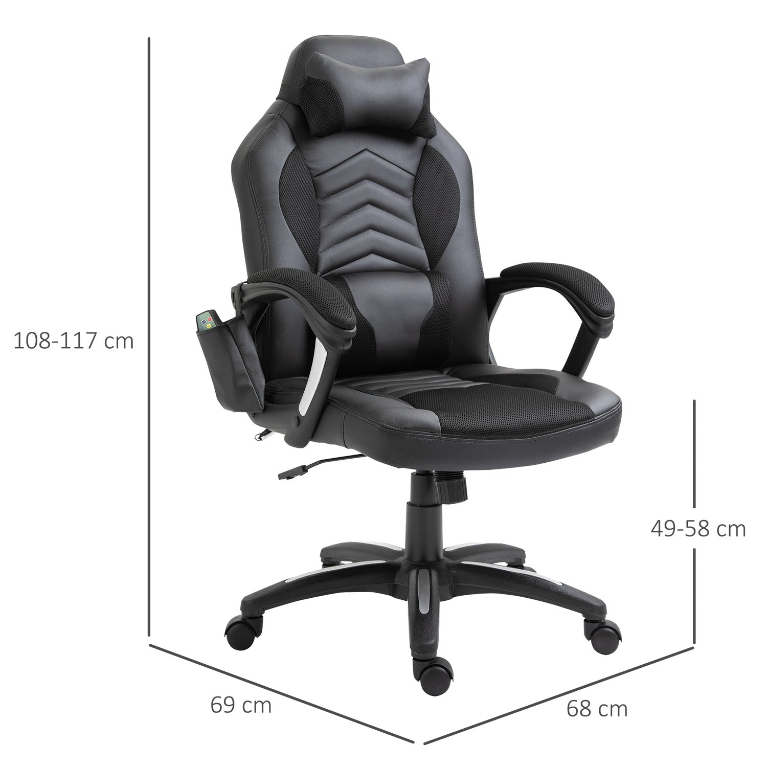 Ergonomische massagestoel in zwart kunstleer met warmte en vibratie
