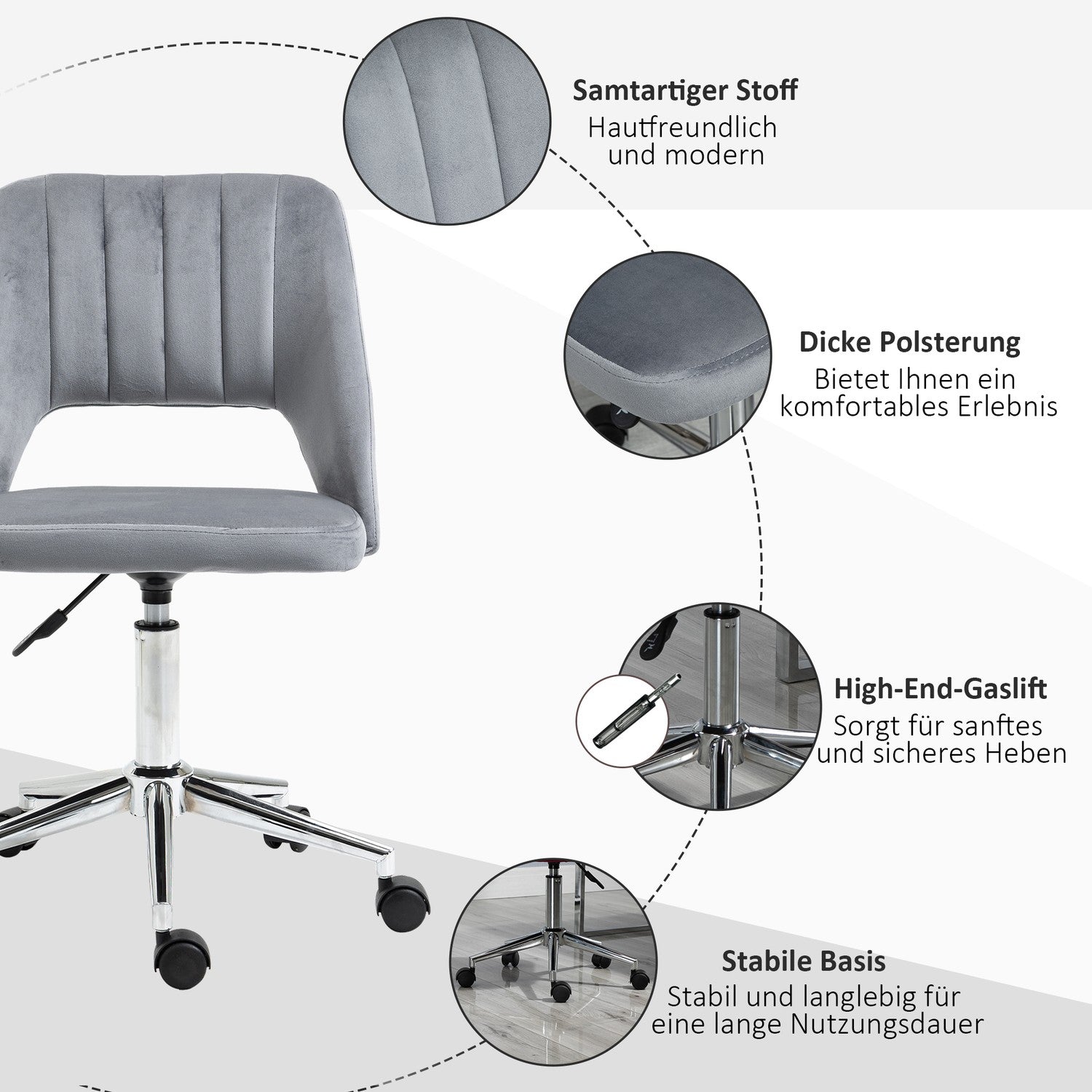 Ergonomische draaibare bureaustoel in fluweellook, donkergrijs