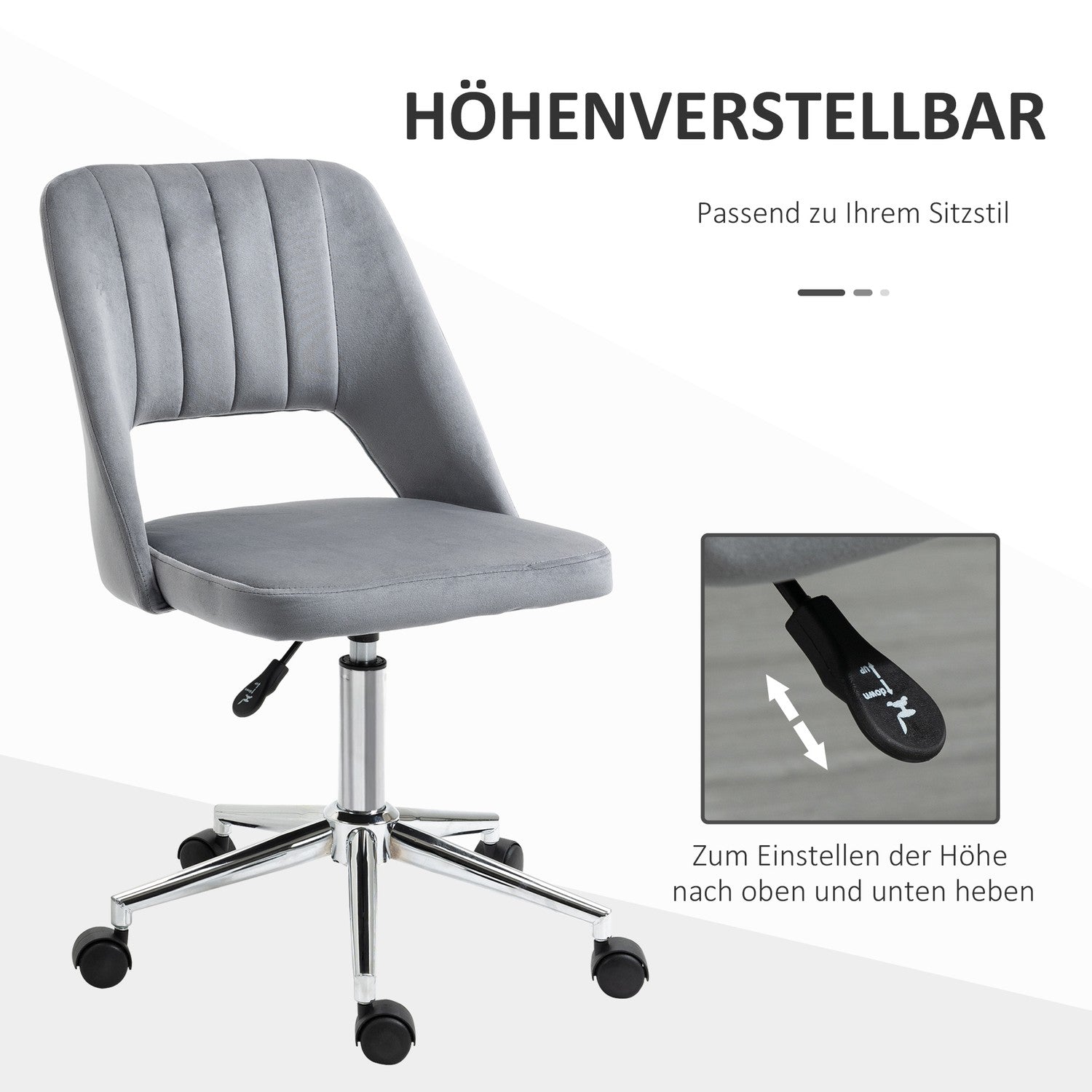 Ergonomische draaibare bureaustoel in fluweellook, donkergrijs