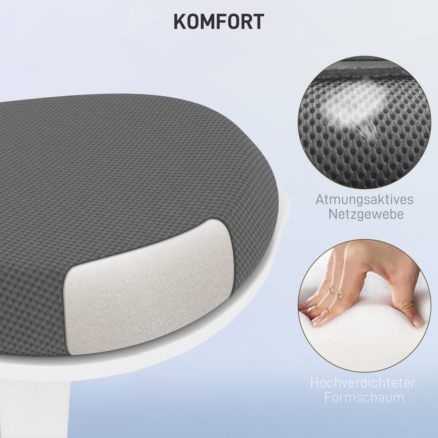 Ergonomischer Drehhocker – höhenverstellbar, graues Mesh