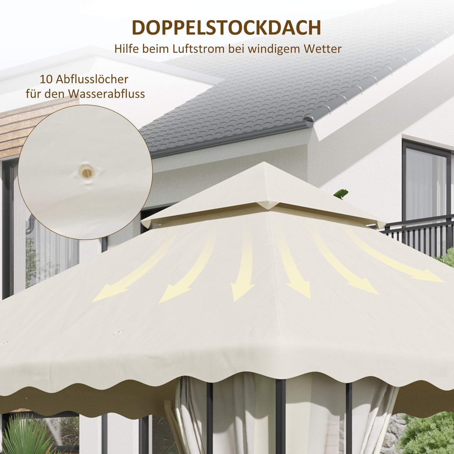 Vervangingsdoek voor tuinpaviljoen, 3x3M, crèmewitte hoes