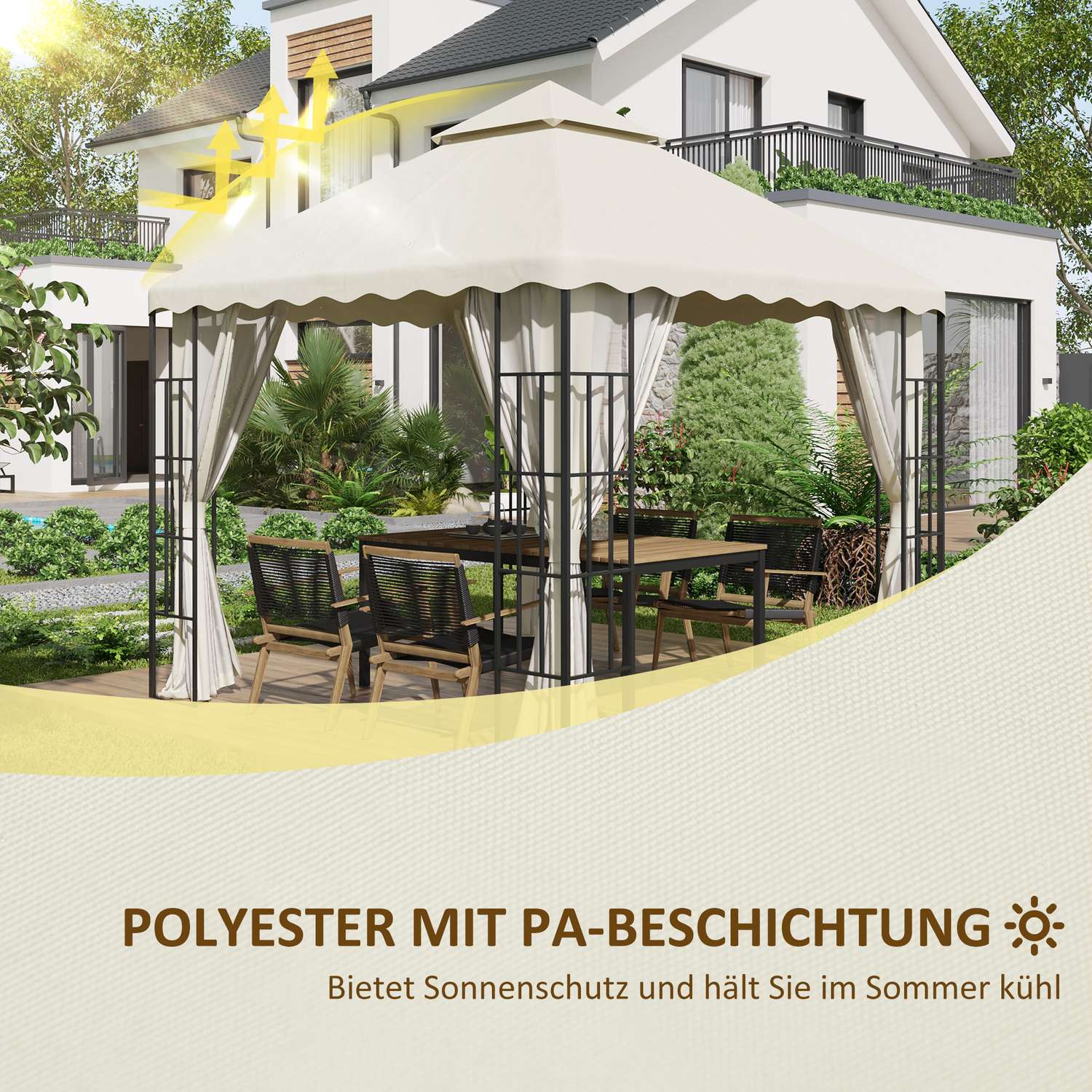 Vervangingsdoek voor tuinpaviljoen, 3x3M, crèmewitte hoes