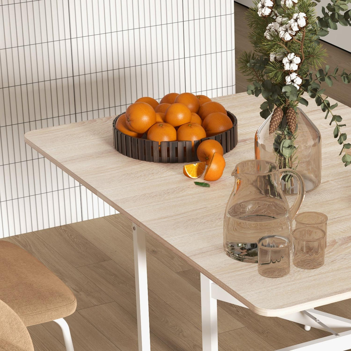 Uitschuifbare eettafel van eikenhout met wieltjes – Zitplaatsen 4-6