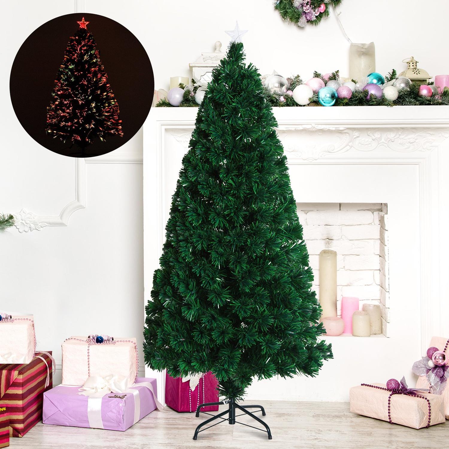 Glasvezelkerstboom met ledverlichting, 120 cm