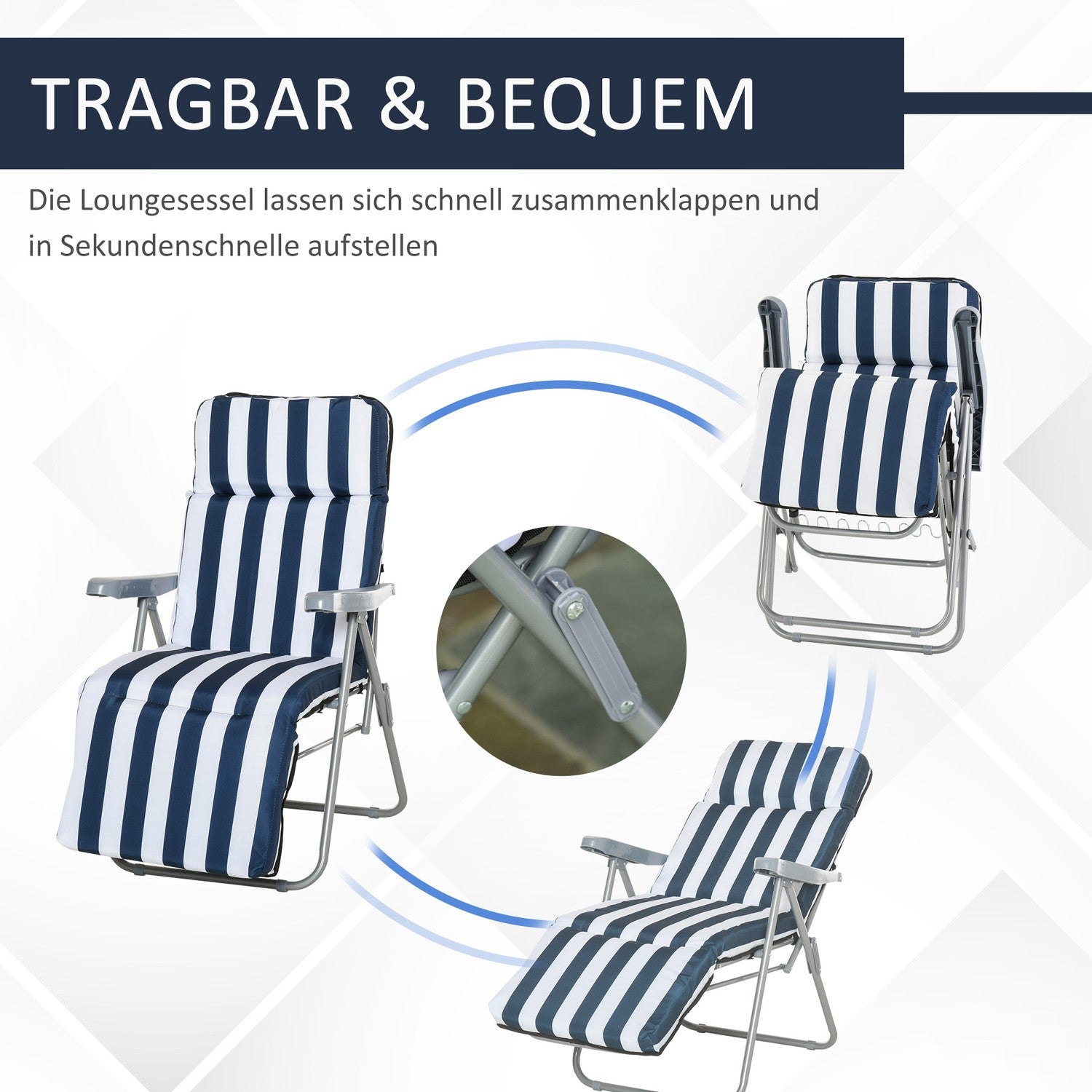 Opvouwbare tuinstoel met kussen – 5 standen, blauw