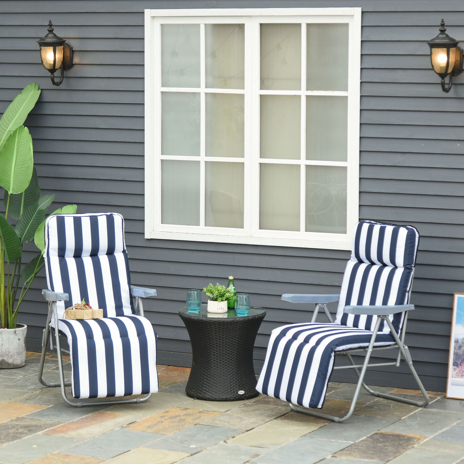 Opvouwbare tuinstoel met kussen – 5 standen, blauw