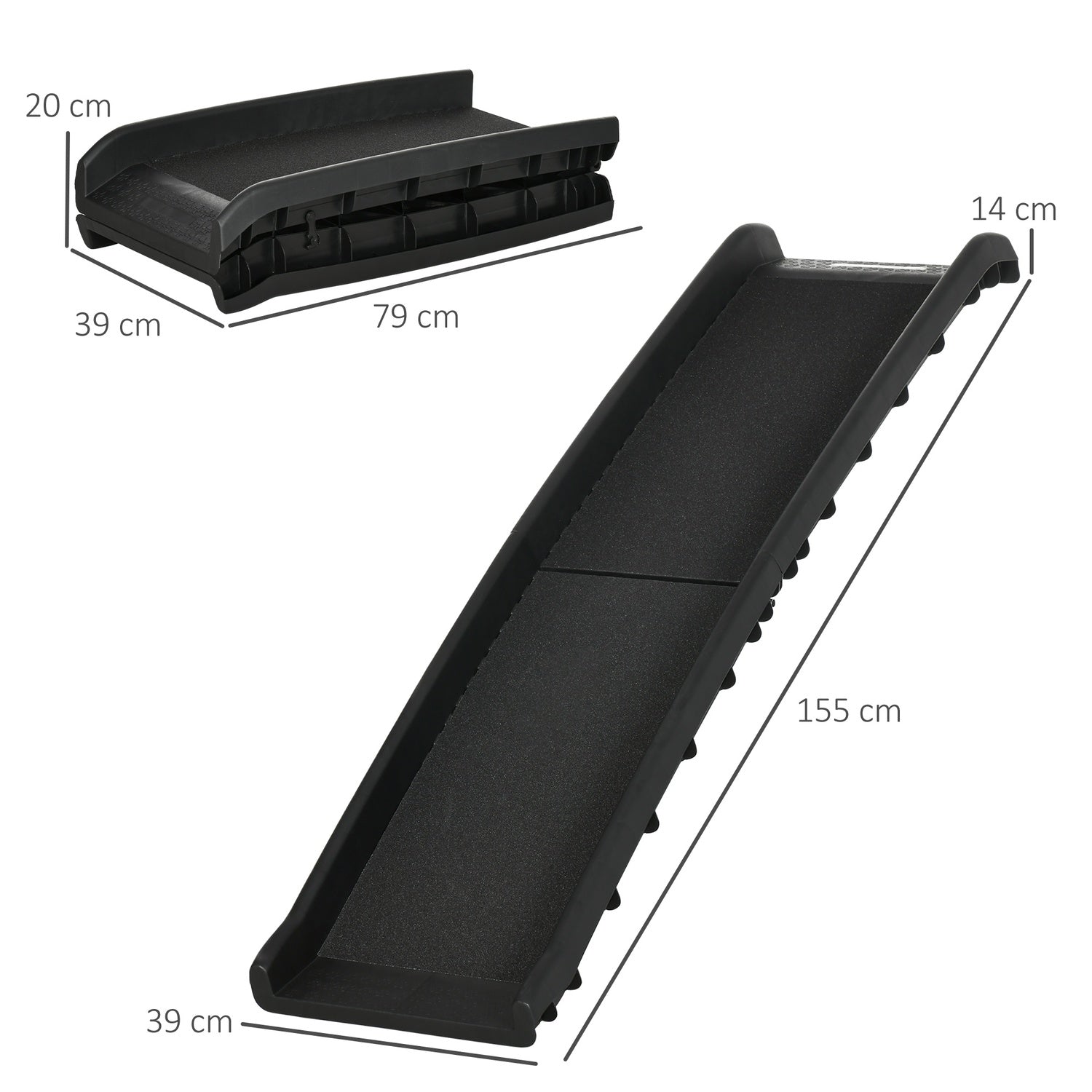 Opvouwbare hondenloopplank – Antislip, Zwart, 155x39x14 cm