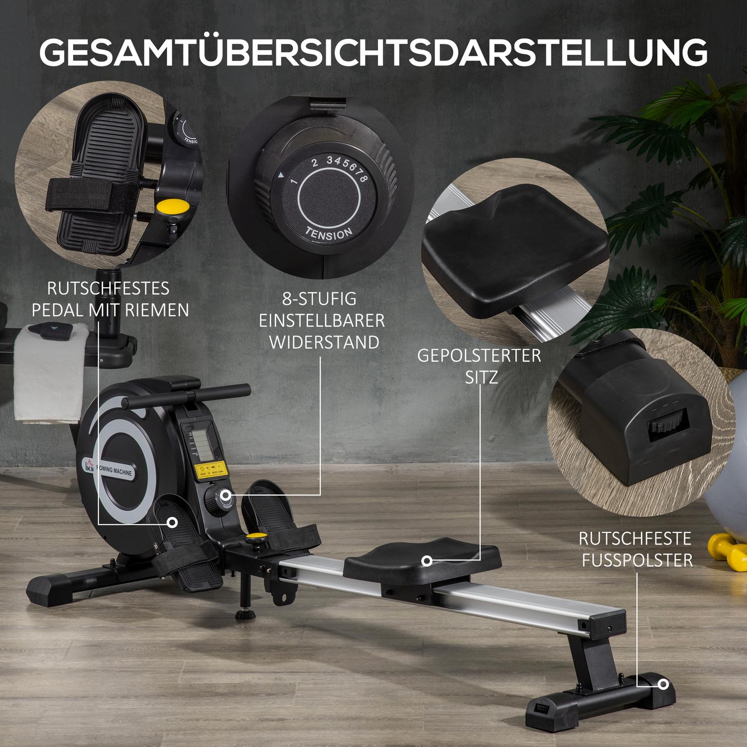 Opvouwbare roeitrainer – 8 niveaus, full-body workout