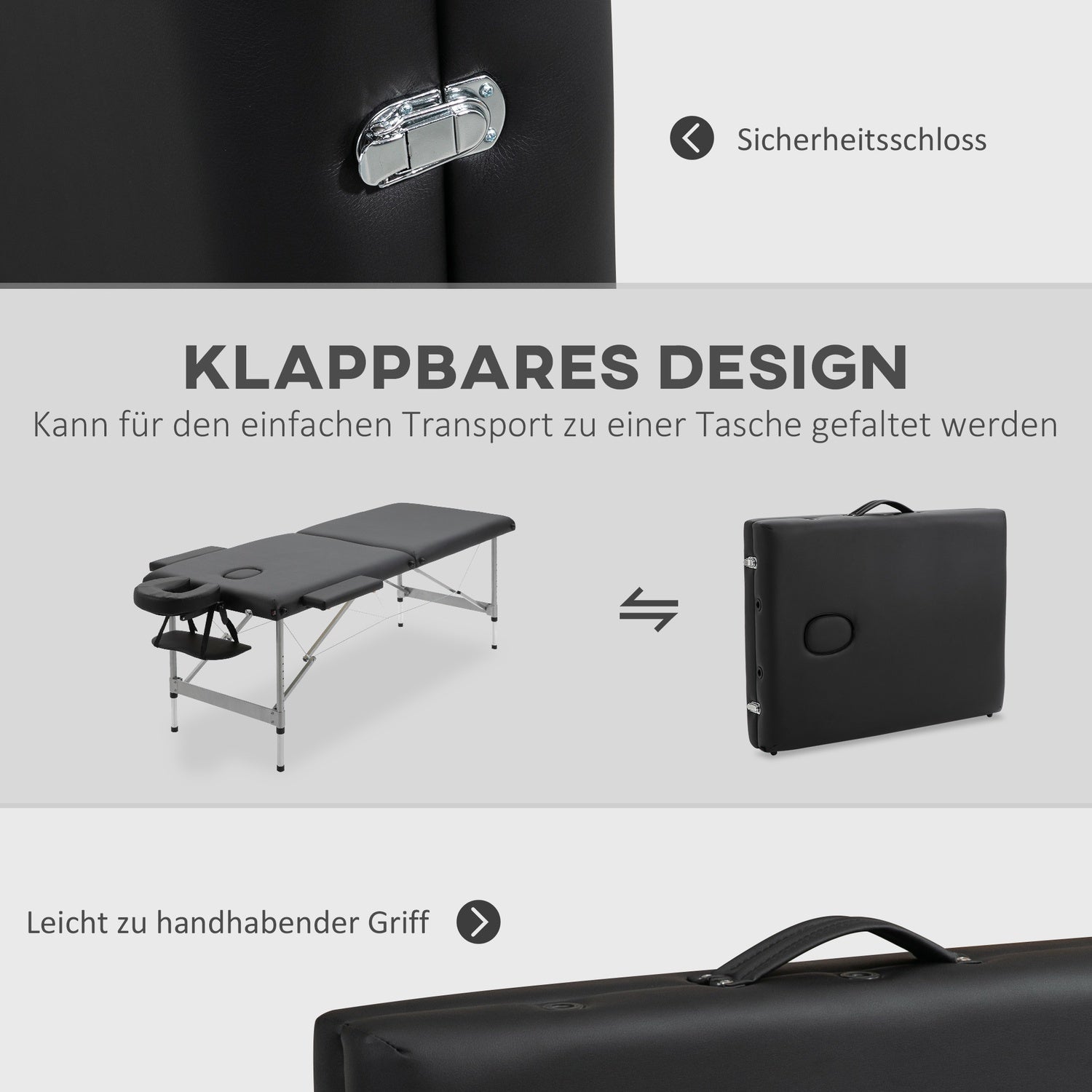 Fällbart massagebänk, 7-zoner, höjdjusterbar, svart