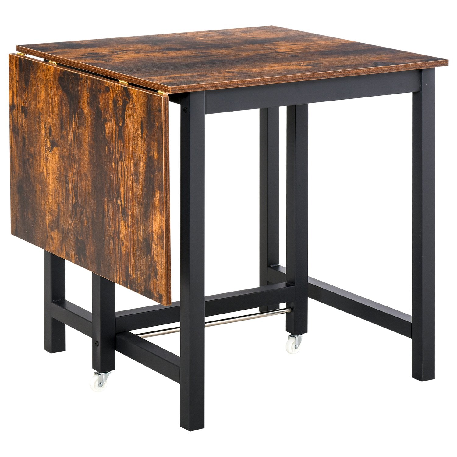Inklapbare metalen eettafel m/ wielen, 118x70x76,5cm, Bruin