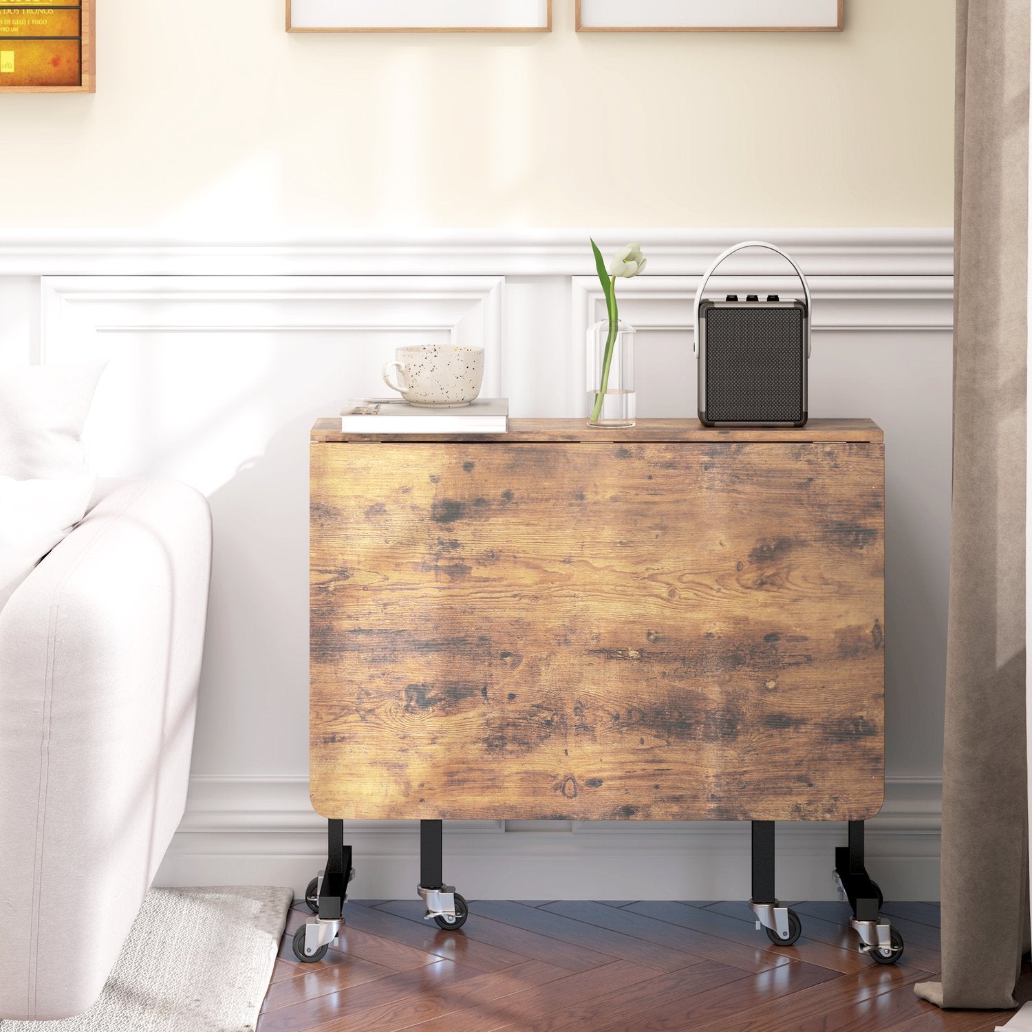 Opklapbare eettafel met wielen, Rustiek bruin, 120x80 cm