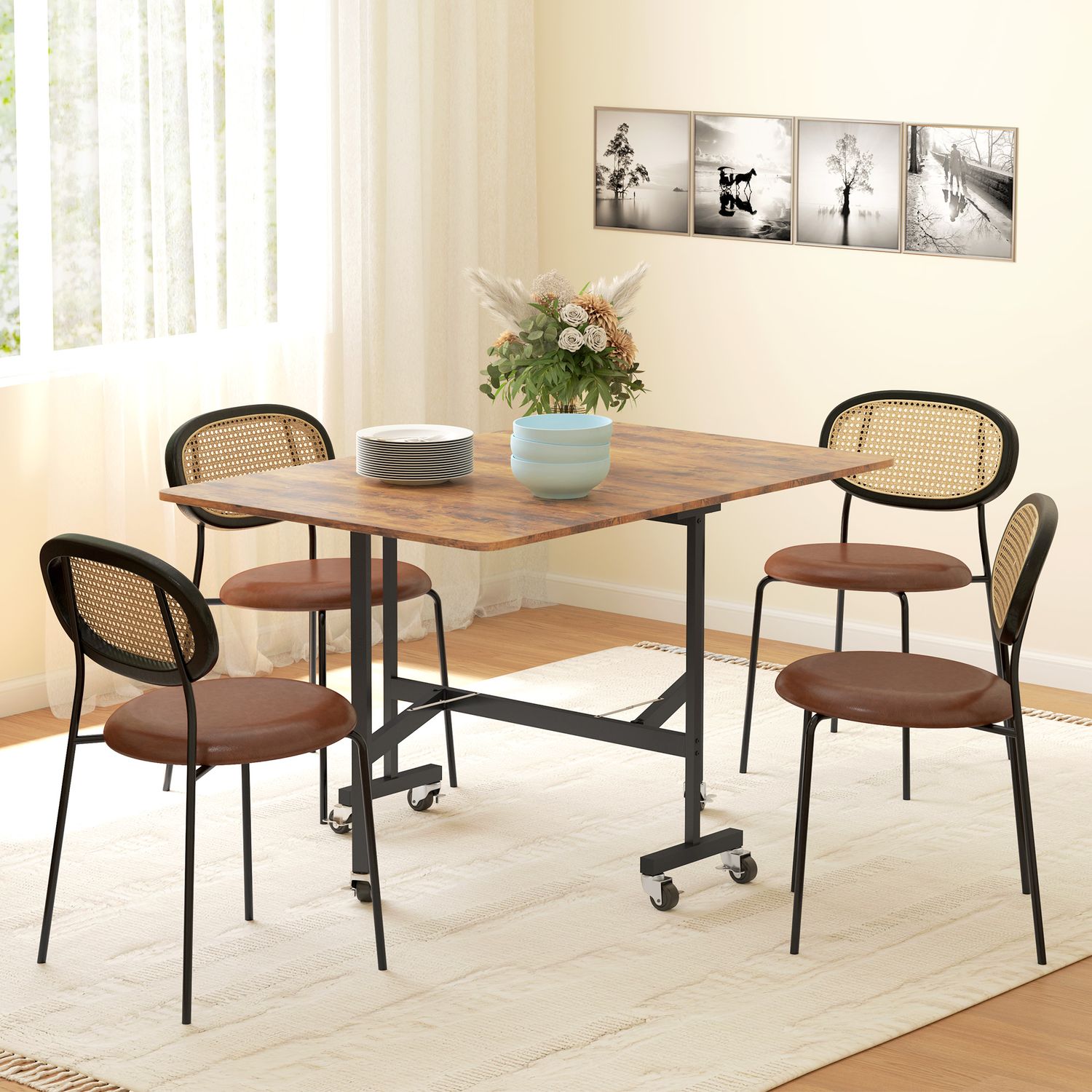 Opklapbare eettafel met wielen, Rustiek bruin, 120x80 cm