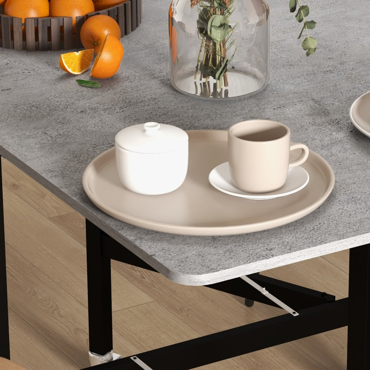Opvouwbare eettafel met wielen, stalen poten, stoelen 4-6