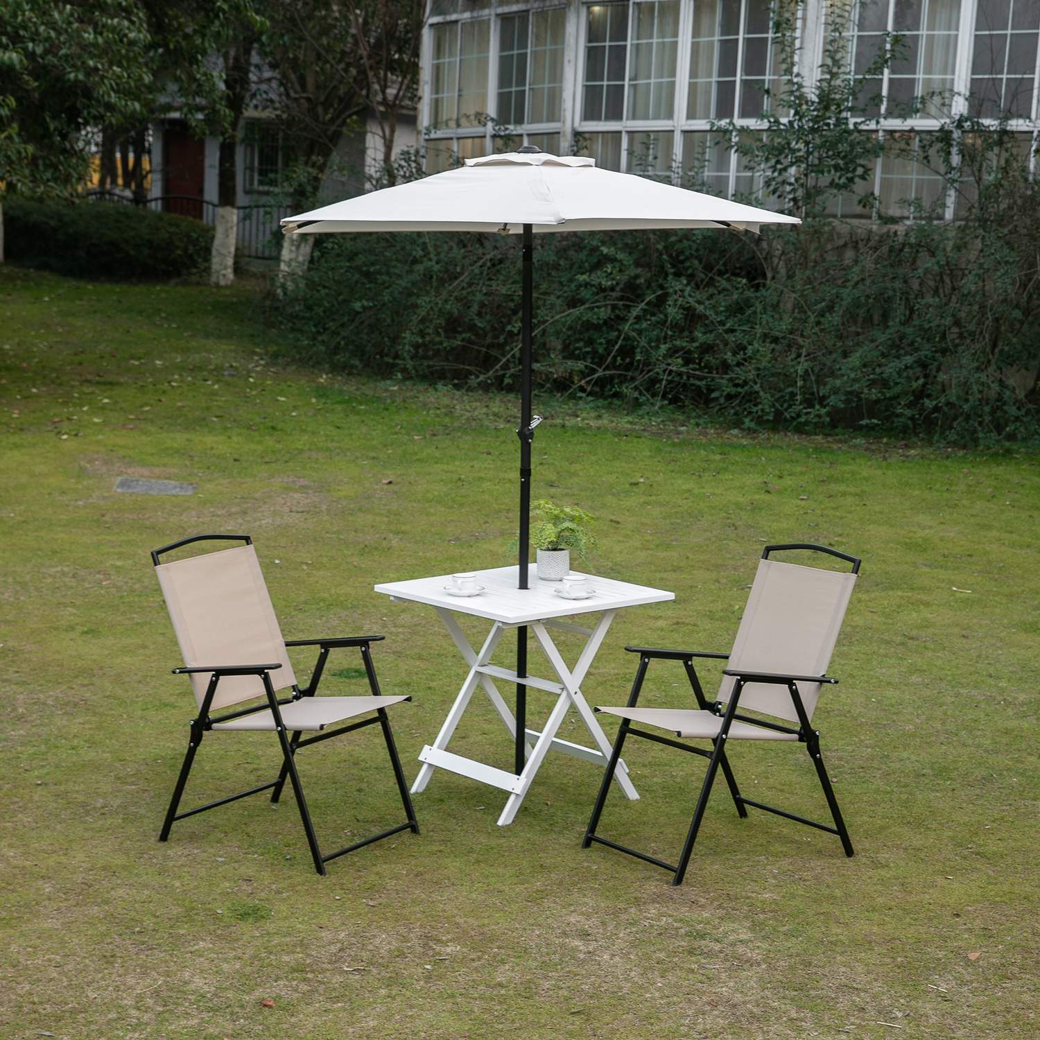 Inklapbare bijzettafel met parasolhouder, populierenhout, 70cm