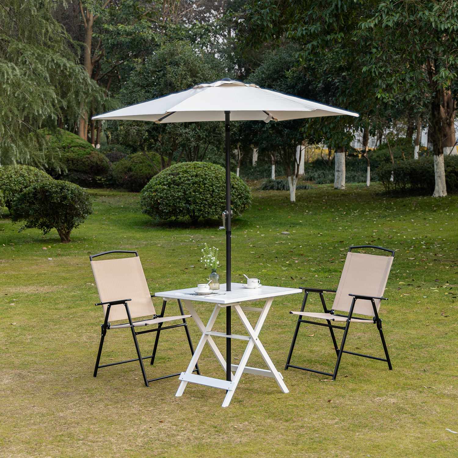 Inklapbare bijzettafel met parasolhouder, populierenhout, 70cm