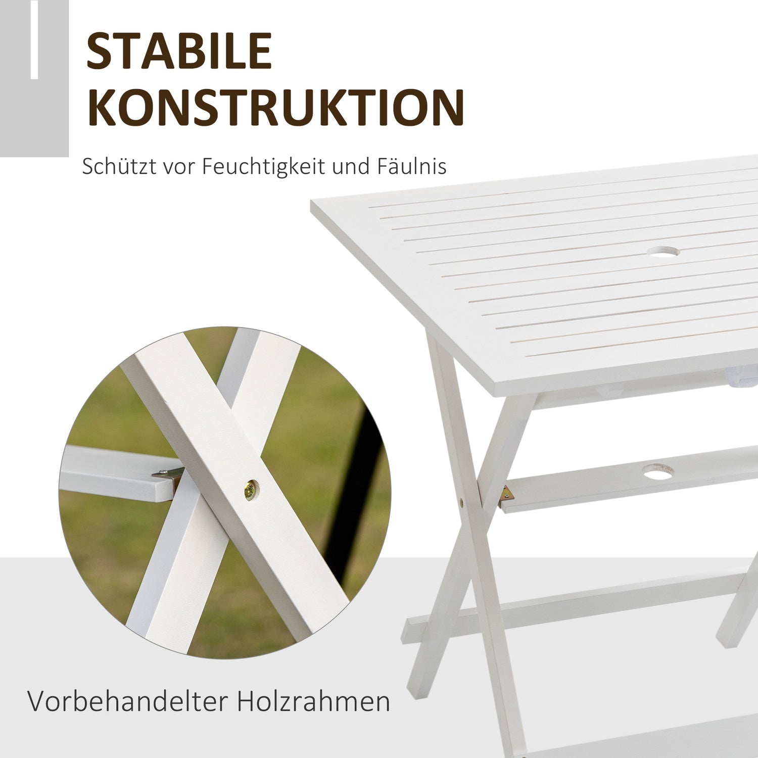 Inklapbare bijzettafel met parasolhouder, populierenhout, 70cm
