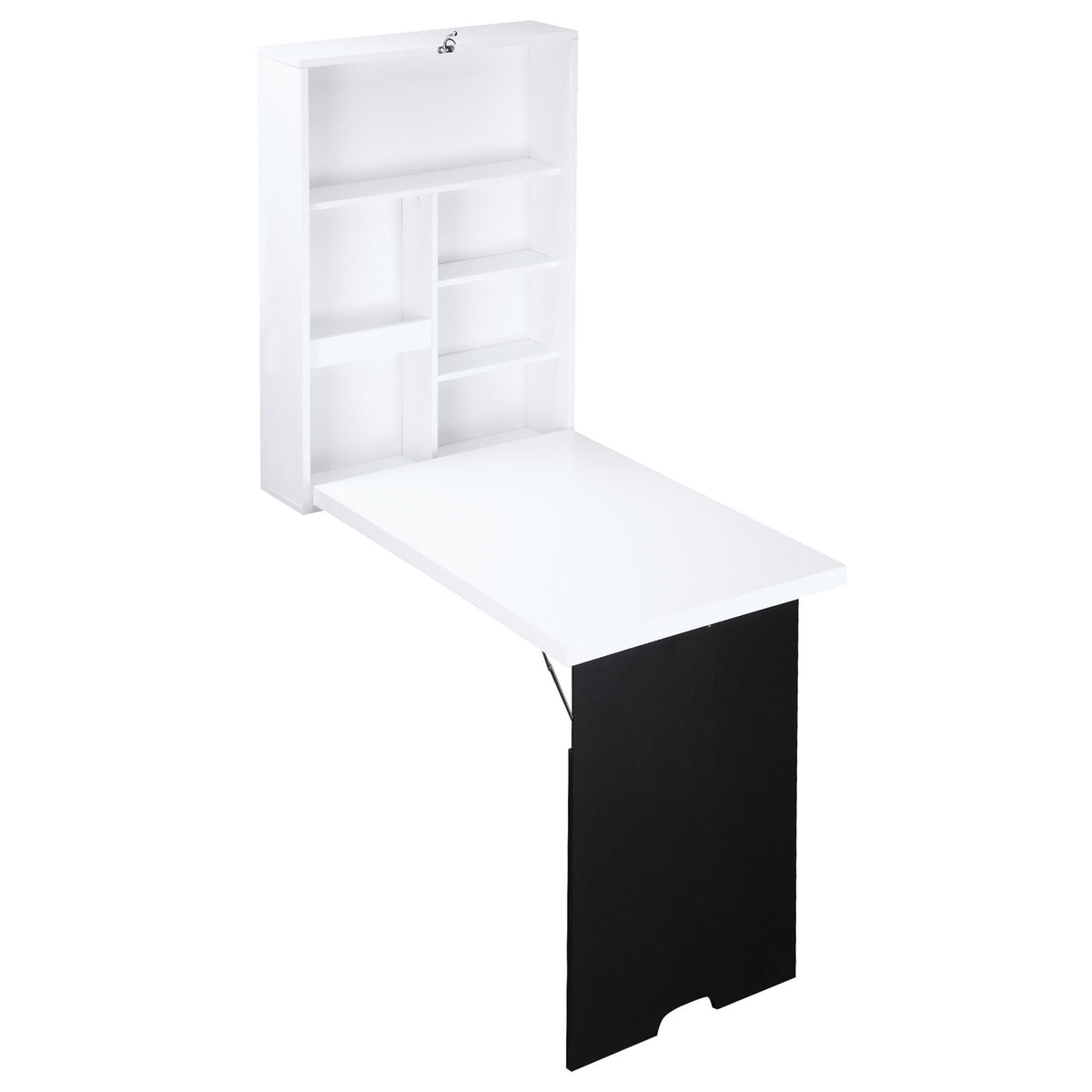 Inklapbaar bureau, 5 vakken, wit & zwart, 60x94,5x147cm