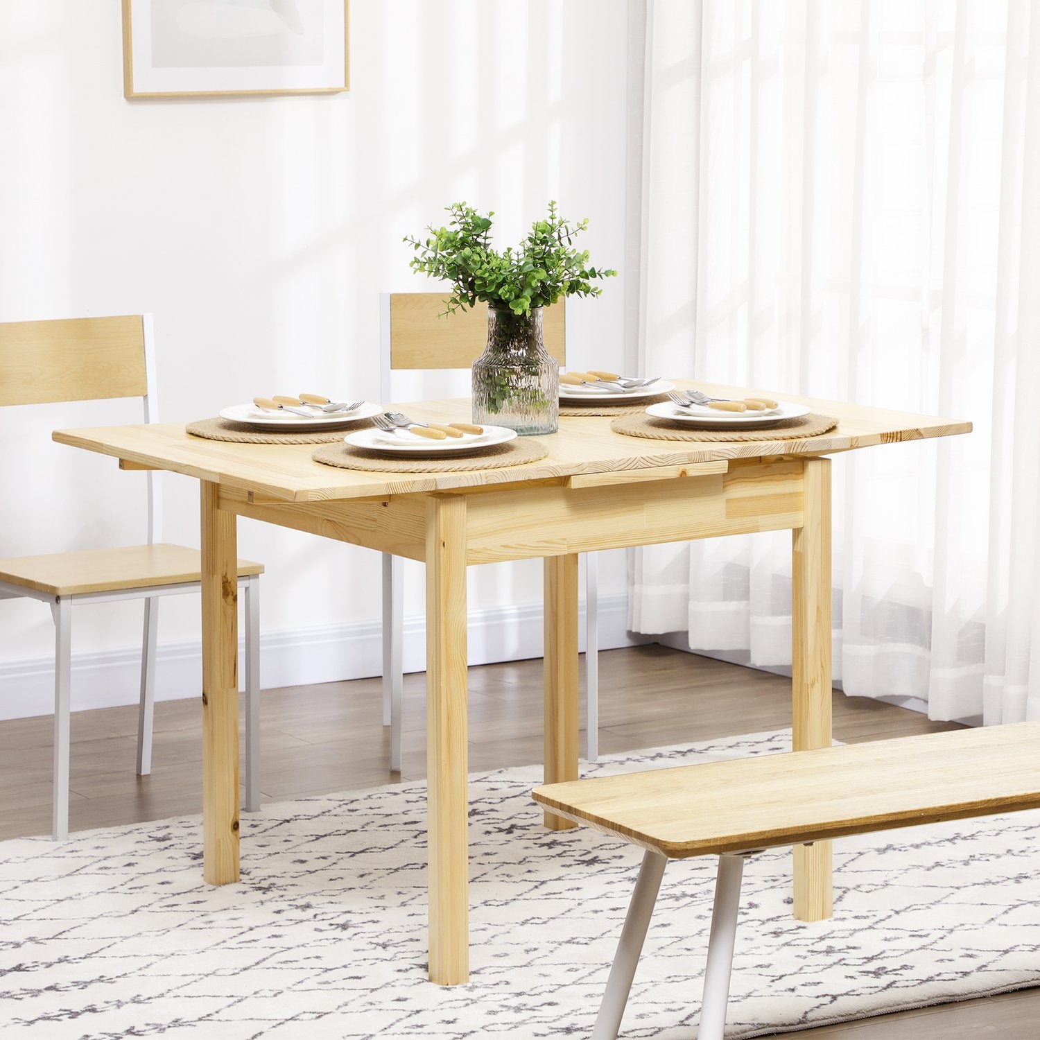 Opklapbare houten tafel voor 2-4 personen, natuurlijke afwerking, 120x80x75cm