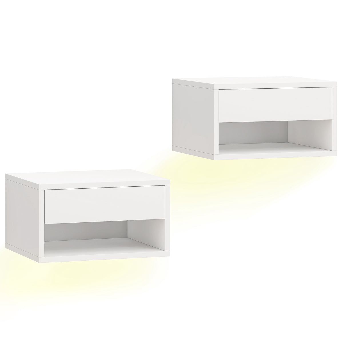 Flytande sängbord med RGB LED-belysning, låda, vitt
