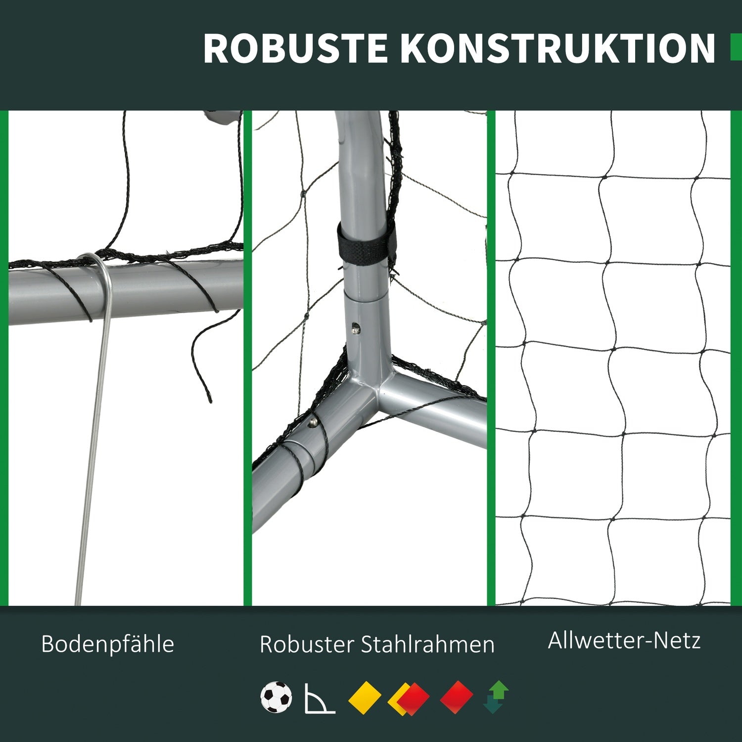 Fussballtor aus Stahl mit PE-Netz, 240x85x160 cm, grau