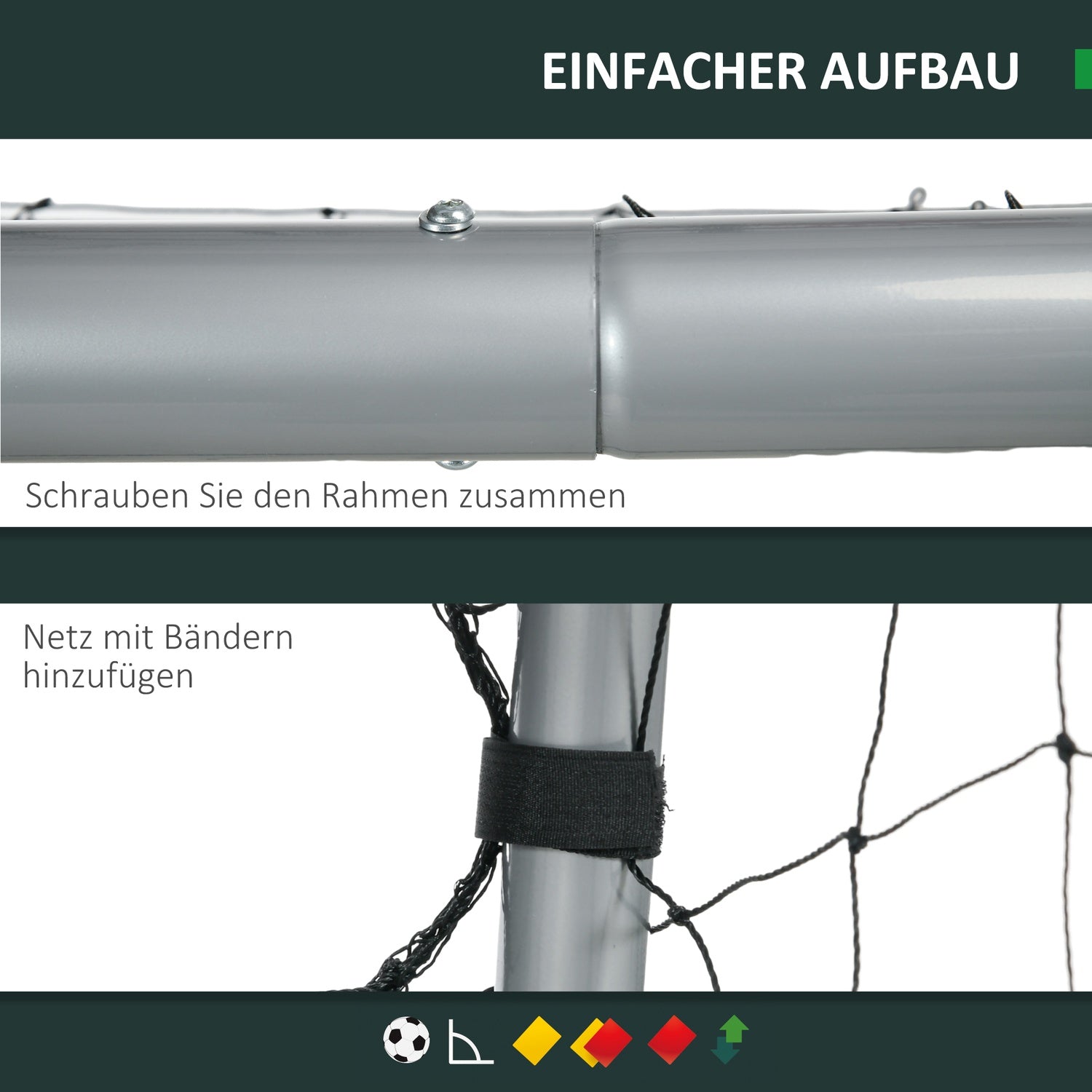 Fussballtor aus Stahl mit PE-Netz, 240x85x160 cm, grau