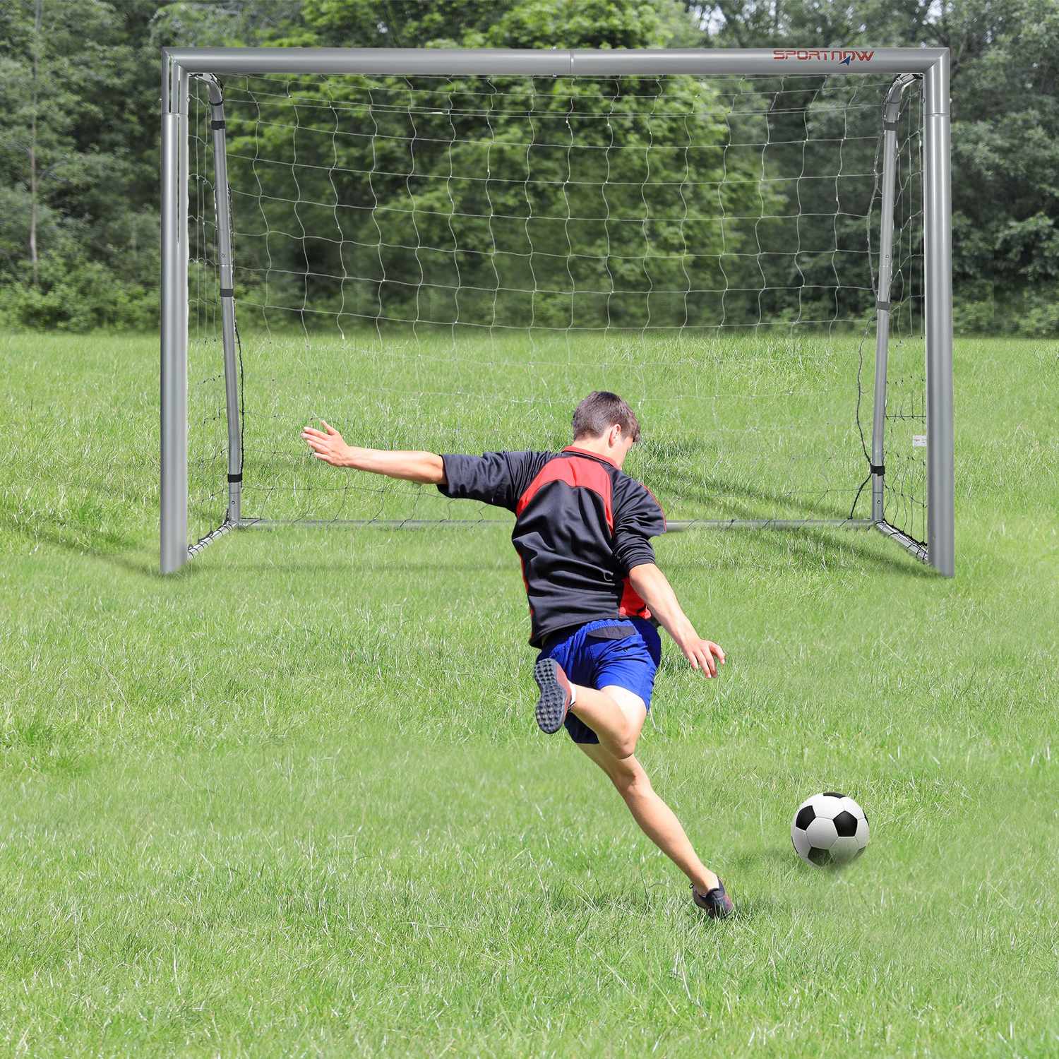Fussballtor aus Stahl mit PE-Netz, 240x85x160 cm, grau