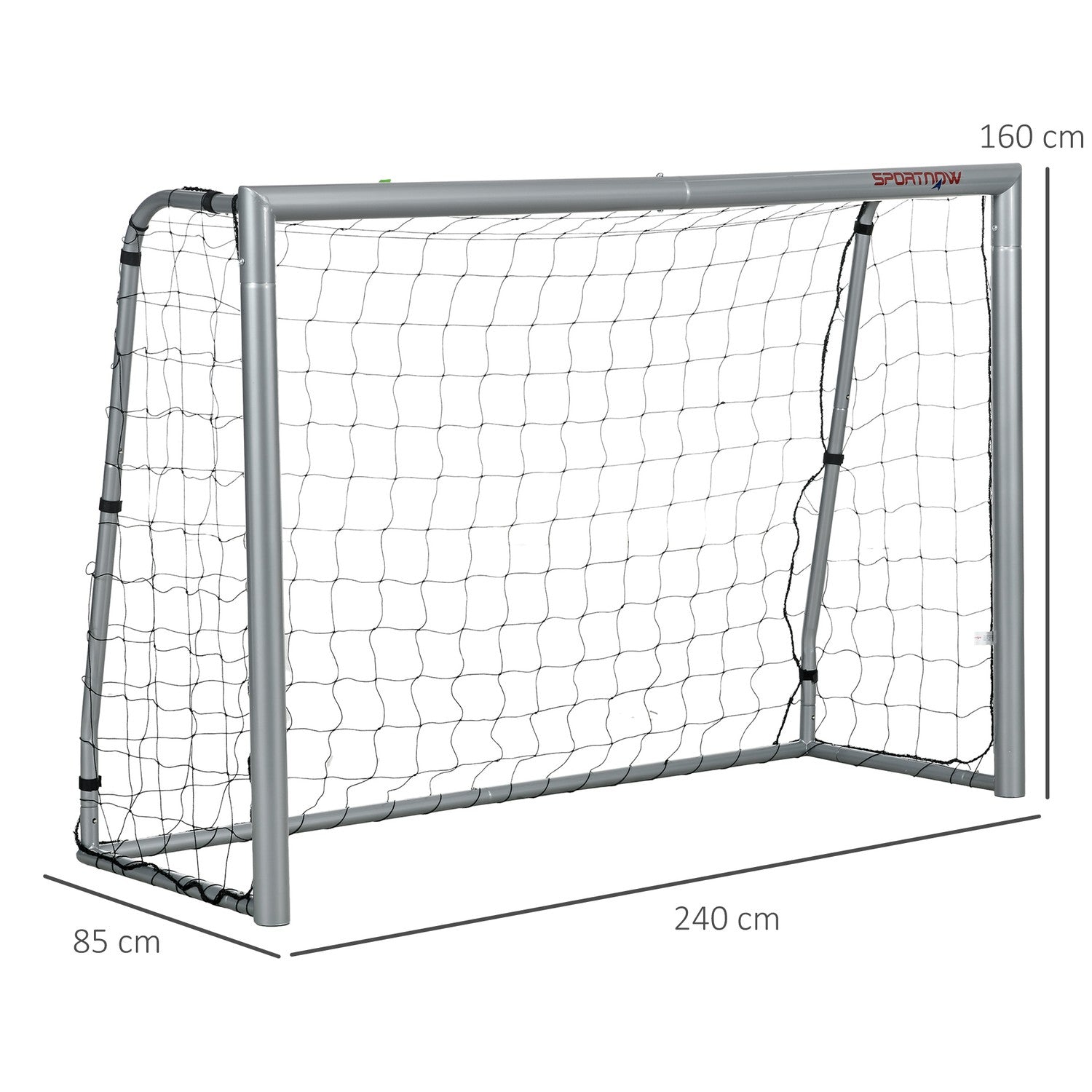 Fussballtor aus Stahl mit PE-Netz, 240x85x160 cm, grau