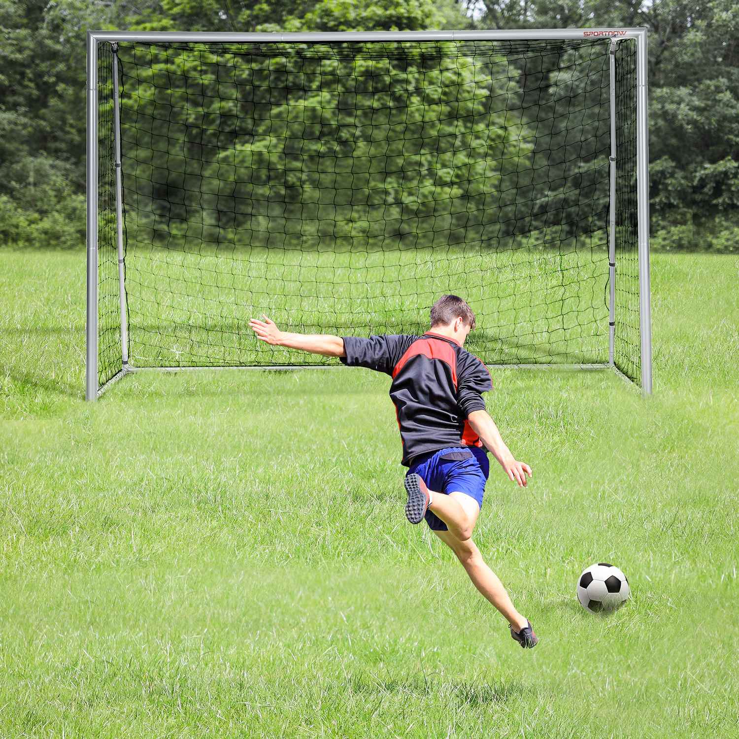Fussballtor aus Stahl mit PE Mesh, 300x120x200 cm, Grau