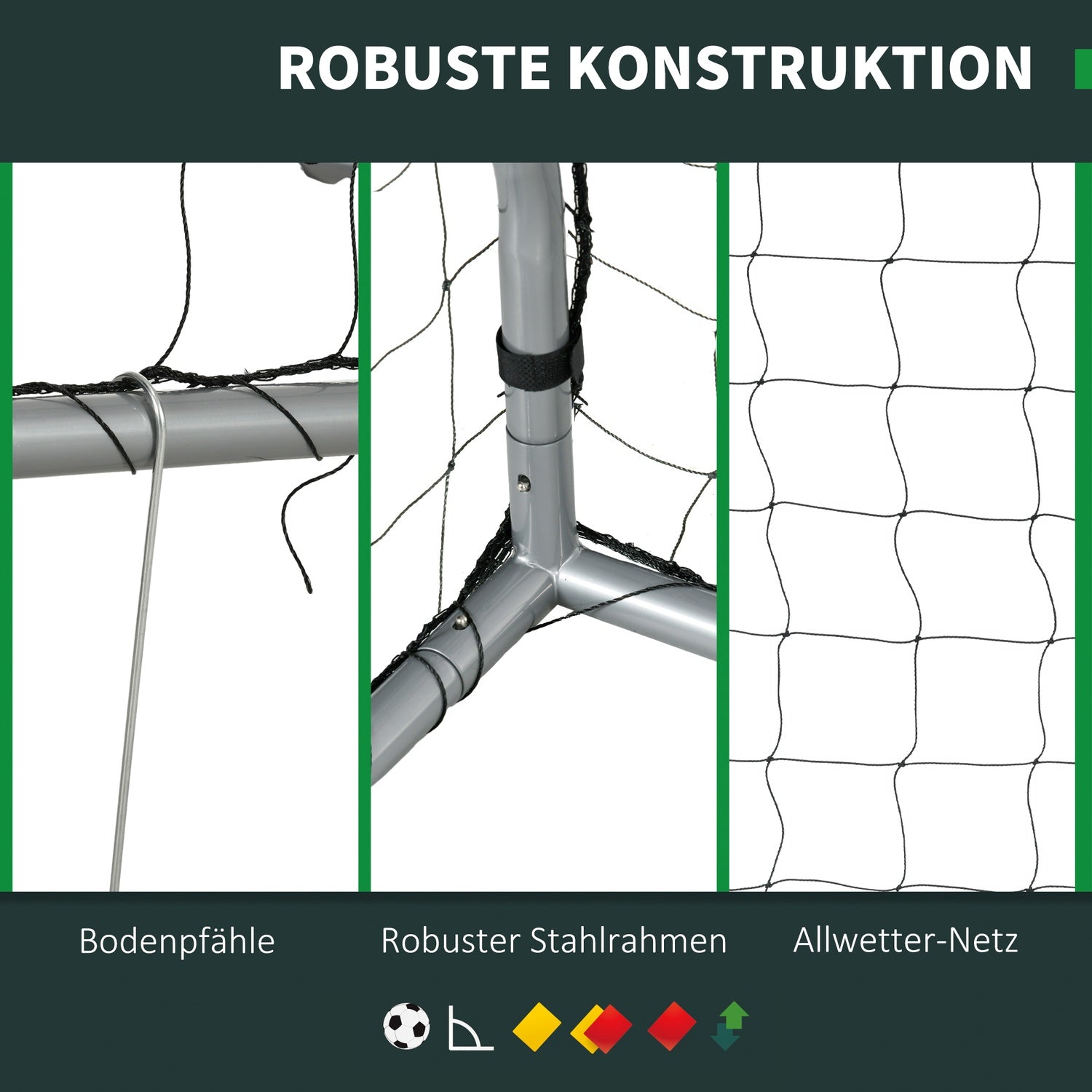 Fussballtor aus Stahl mit PE Mesh, 300x120x200 cm, Grau