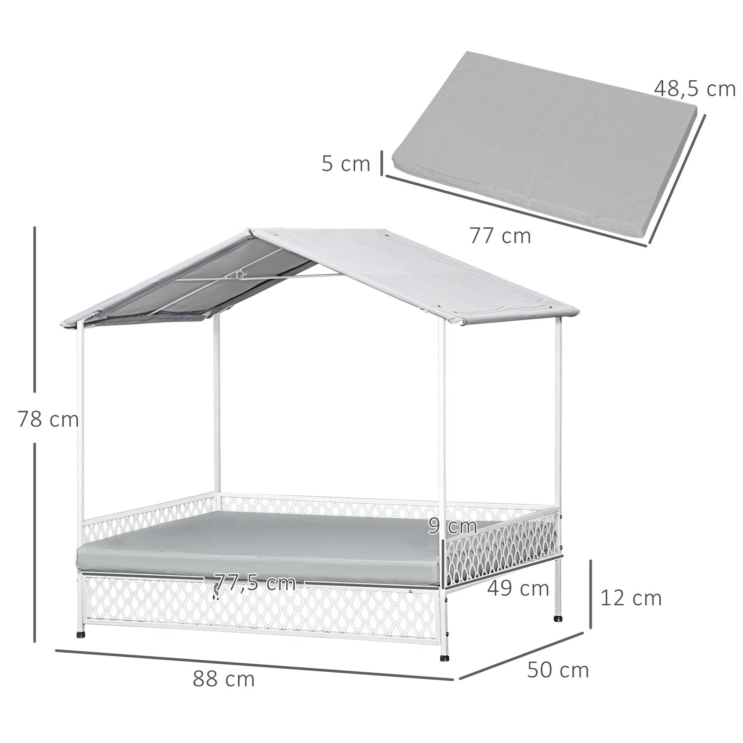 Verhoogd hondenbed met afdak, Grijs, 88X50X78 Cm