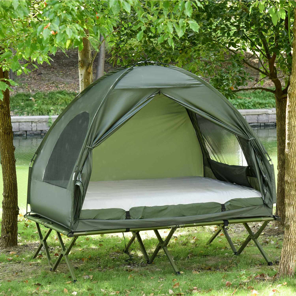 Verhoogde campingkoepeltent met luchtmatras, 193 x 136 x 178 cm