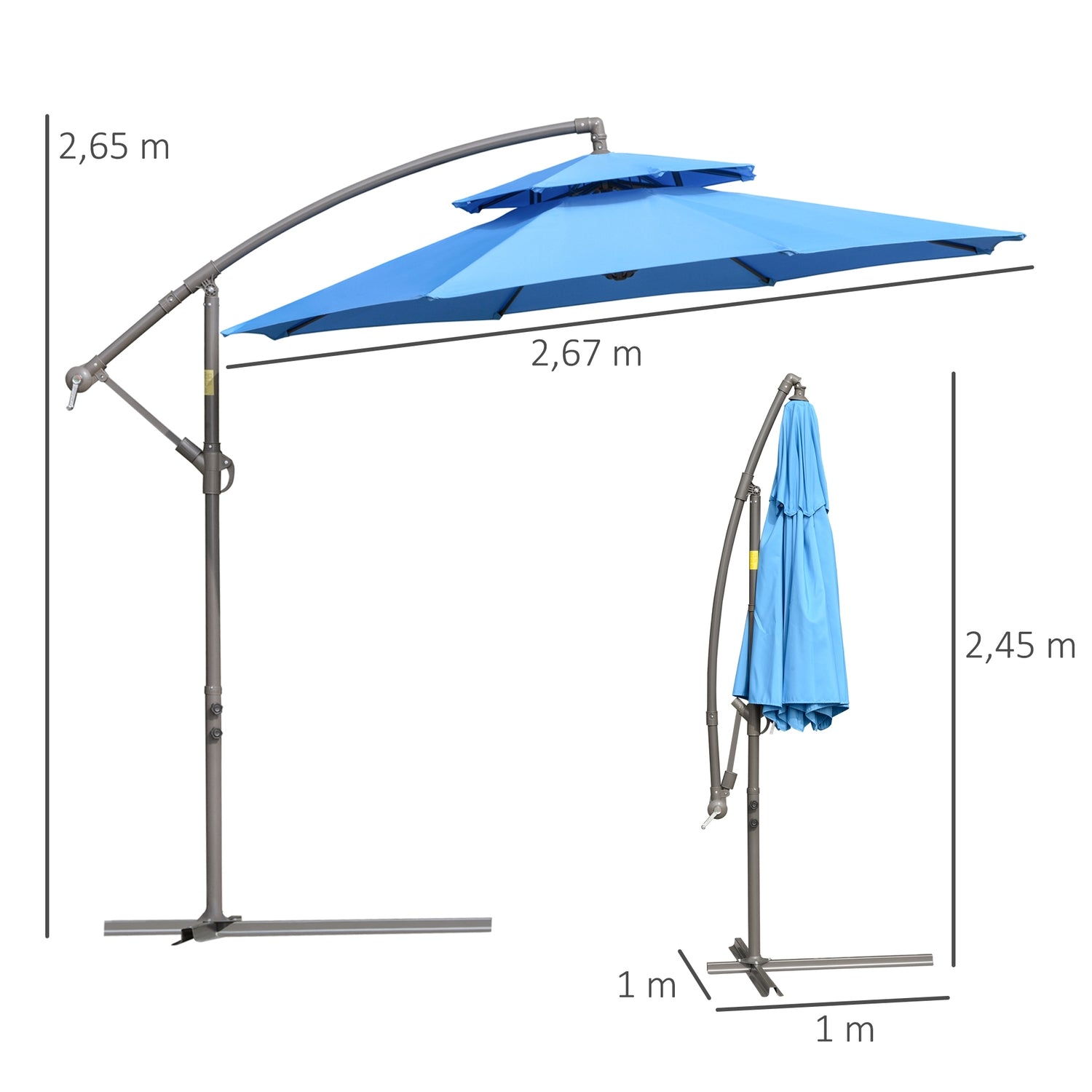 Zweefparasol, 2,67 m, dubbel dak, UV-bescherming