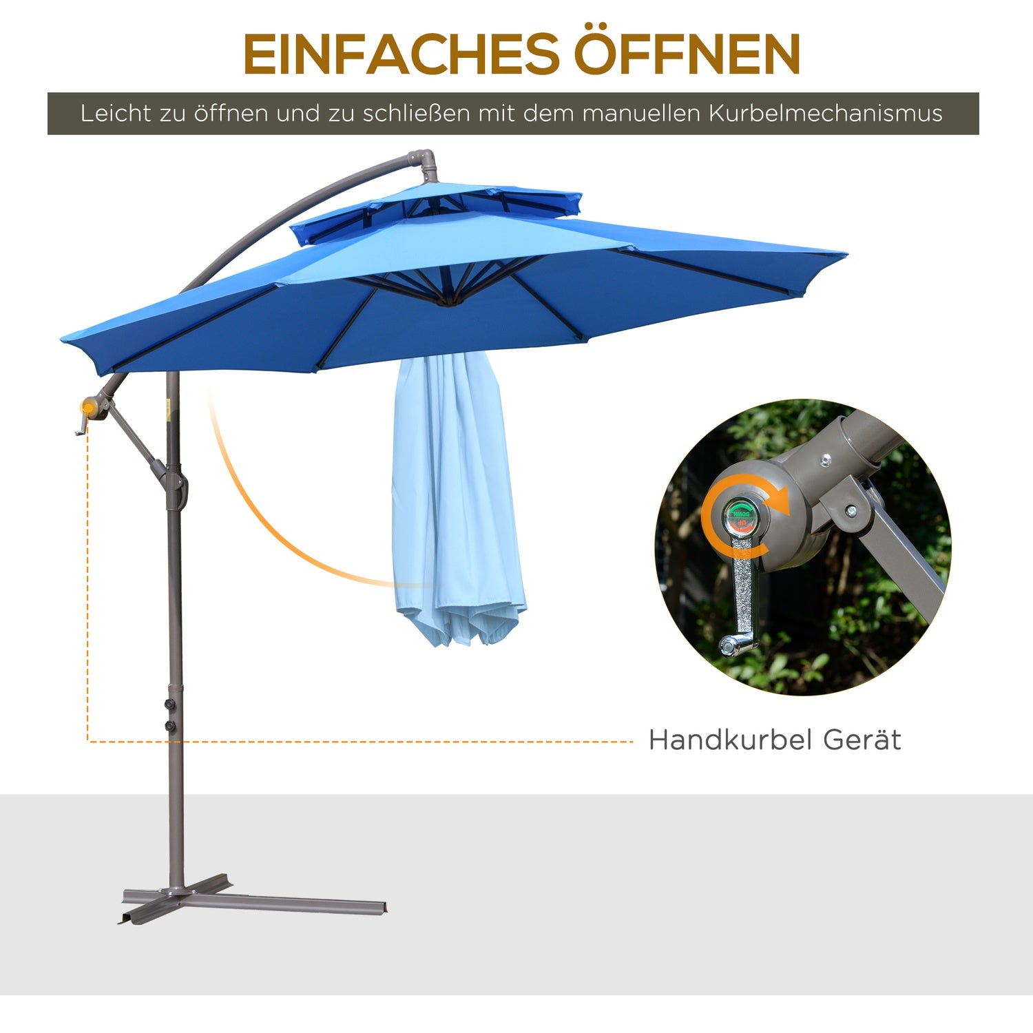 Zweefparasol, 2,67 m, dubbel dak, UV-bescherming