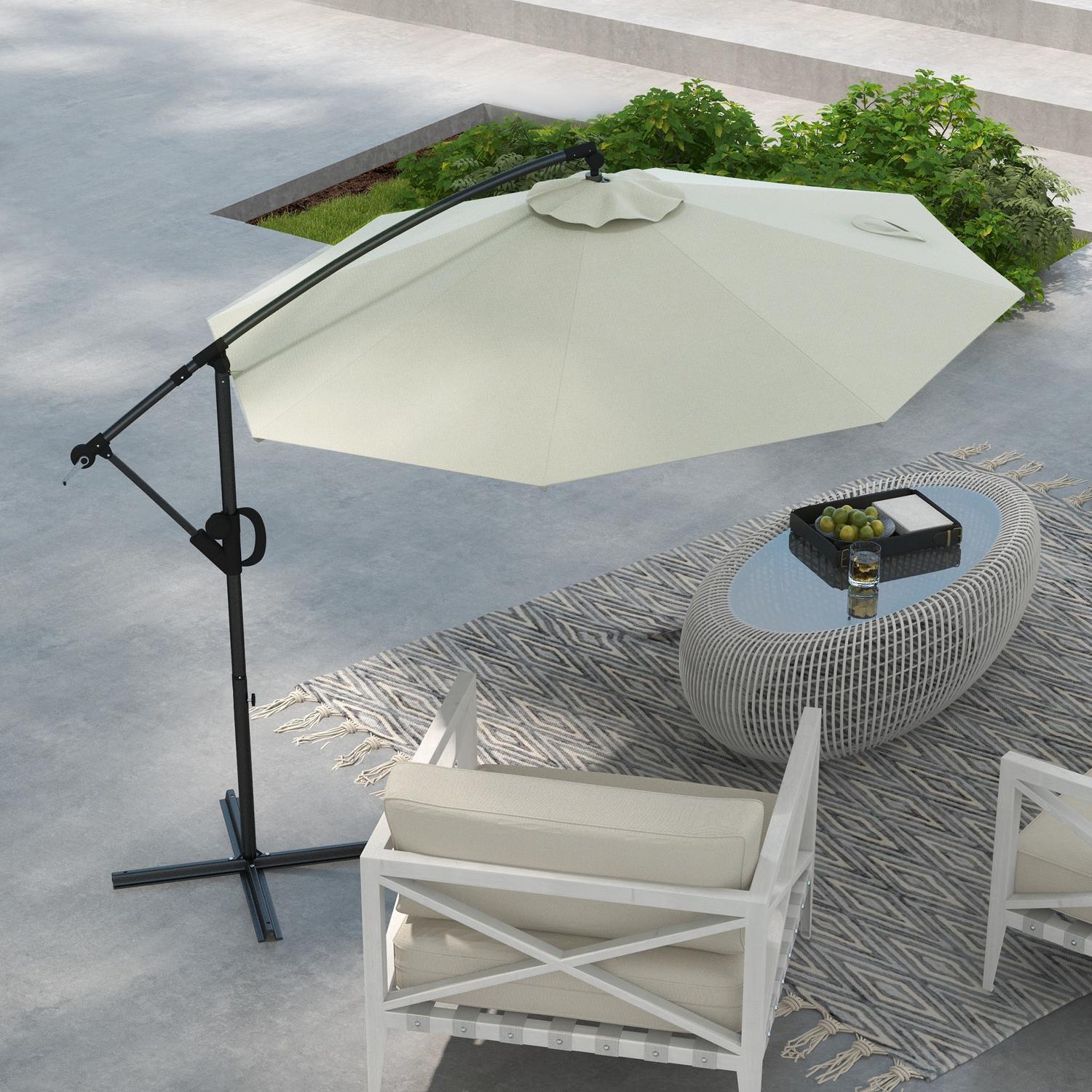 Vrijdragende terrasparasol, 293 cm, crèmekleurig, met kruisvoet en kantelfunctie