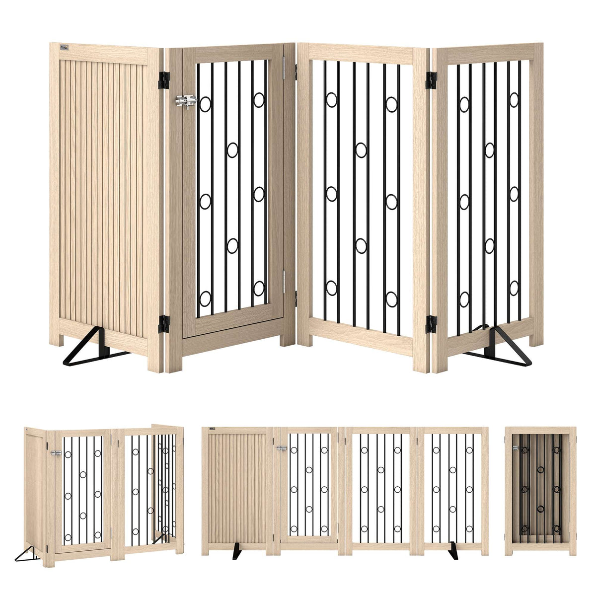 Vrijstaand veiligheidshek voor huisdieren met deur, 4 panelen, MDF en staal