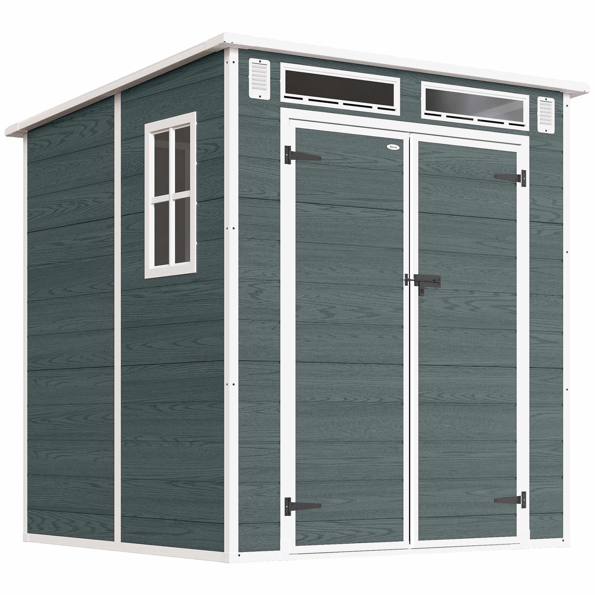 Förråd för utomhusbruk, träliknande, 3 fönster, dubbeldörrar, 182x182 cm