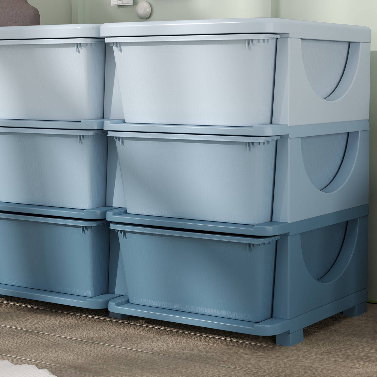 Opbergkast voor kinderen, 9 lades, blauw, kunststof