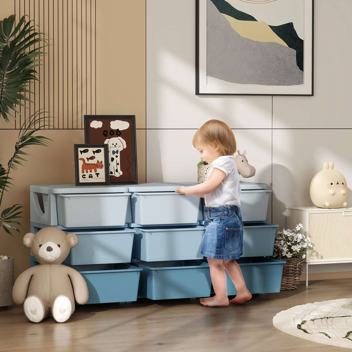 Opbergkast voor kinderen, 9 lades, blauw, kunststof