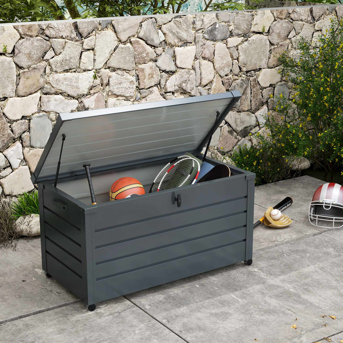 Opbergbox voor buiten, waterdicht, 311 l, donkergrijs, staal