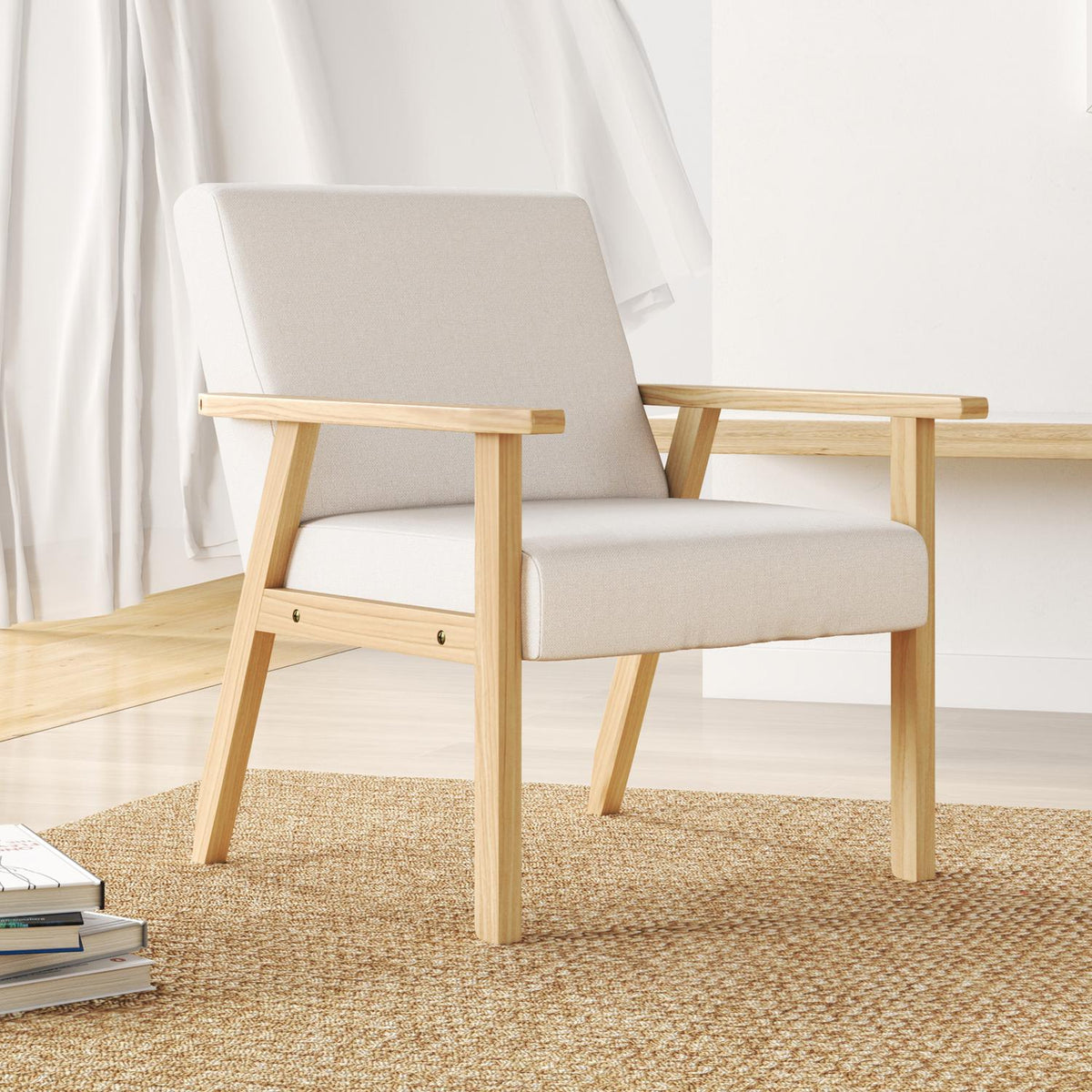 Fauteuil met armleuningen, Bekleed, Crèmewit, 64x70x72 cm