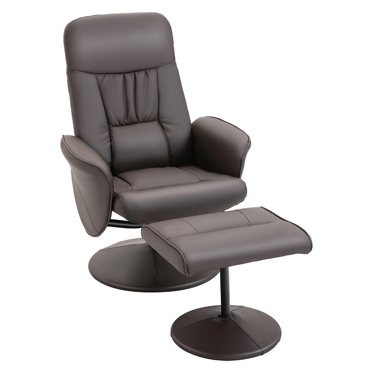 Fauteuil en voetenbank, kunstleer, bruin