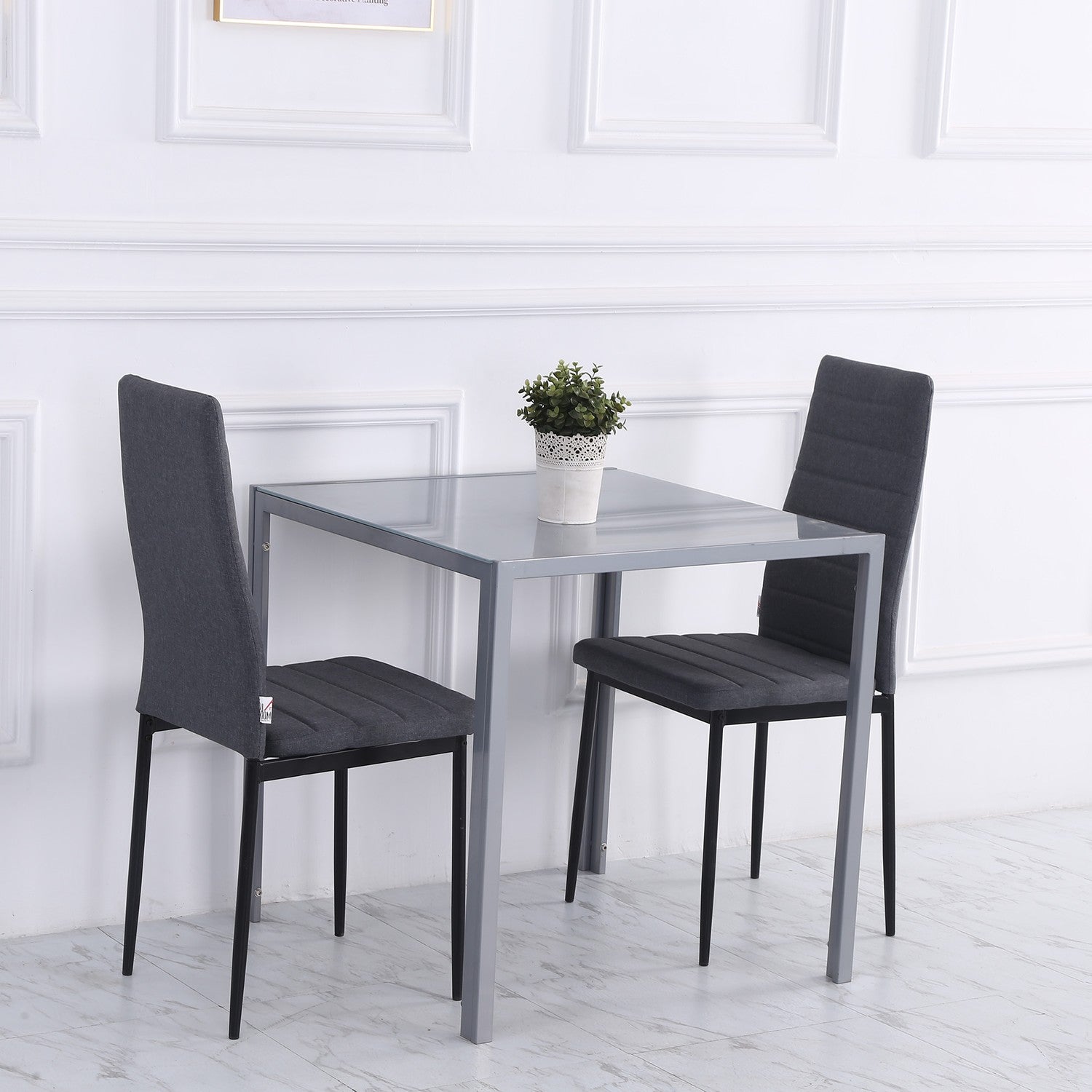 Quadratischer Esstisch für 4, Platte aus Hartglas, Grau