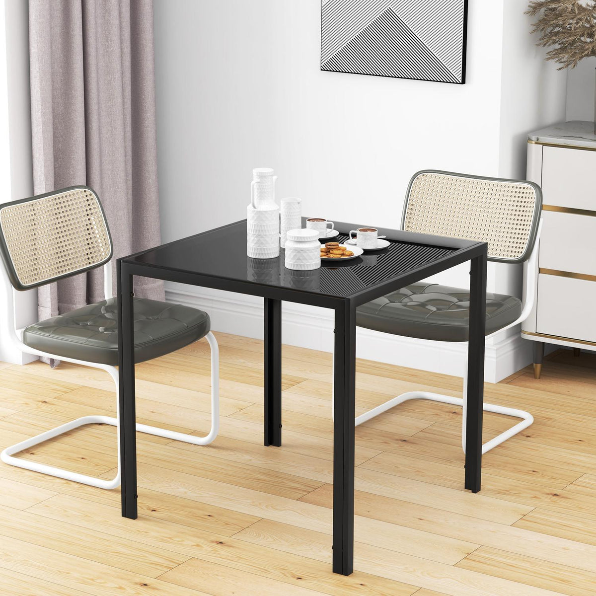 Vierkante glazen eettafel voor 4 personen, 80 kg draagvermogen, Zwart