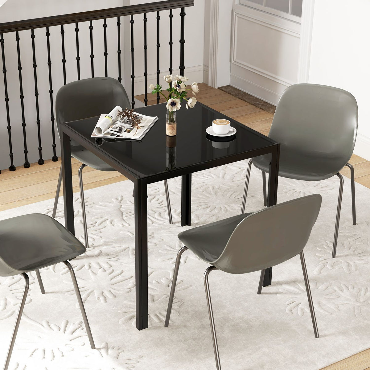 Vierkante glazen eettafel voor 4 personen, 80 kg draagvermogen, Zwart