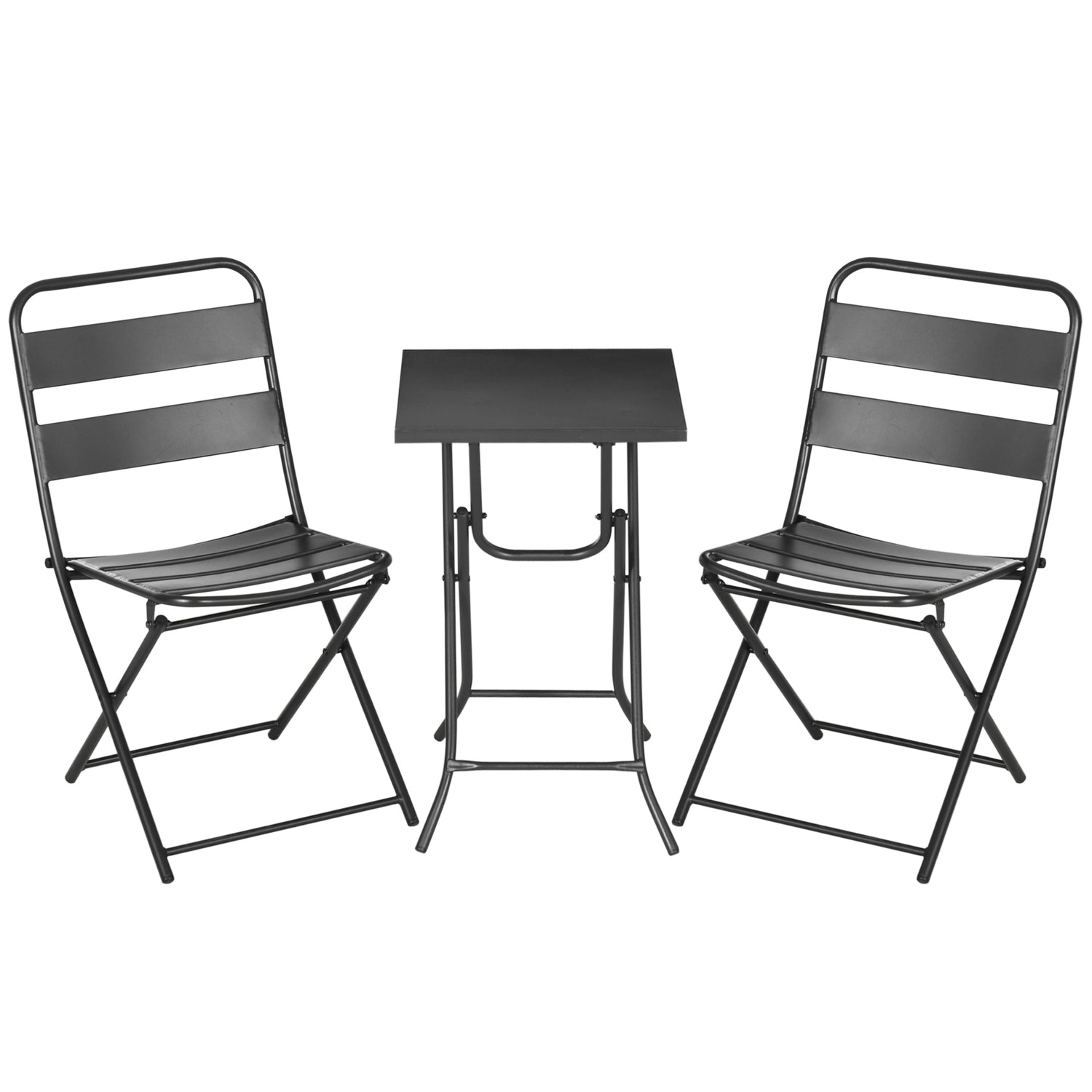 Tuin Bistro Set – 1 tafel en 2 stoelen, staal, zwart