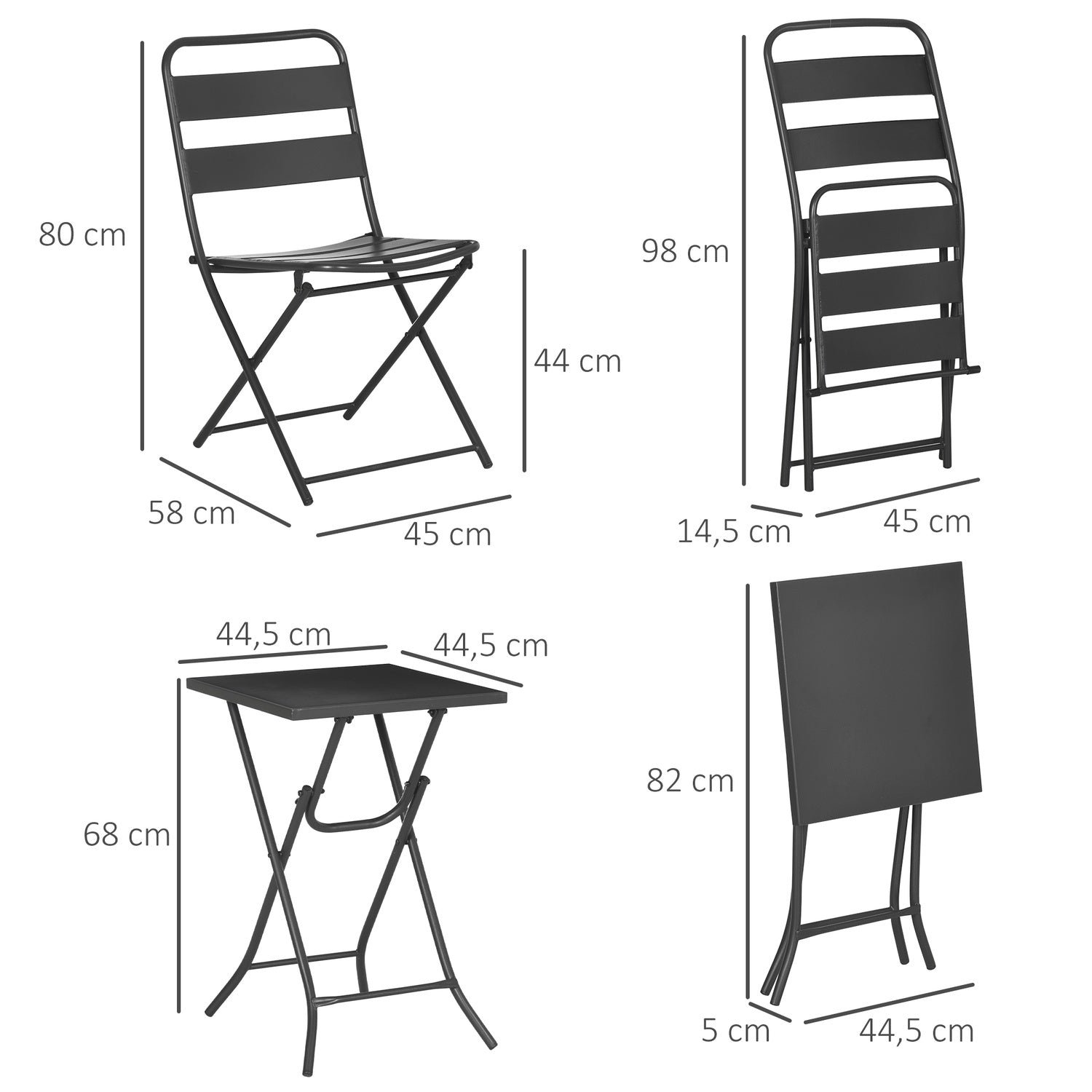 Tuin Bistro Set – 1 tafel en 2 stoelen, staal, zwart