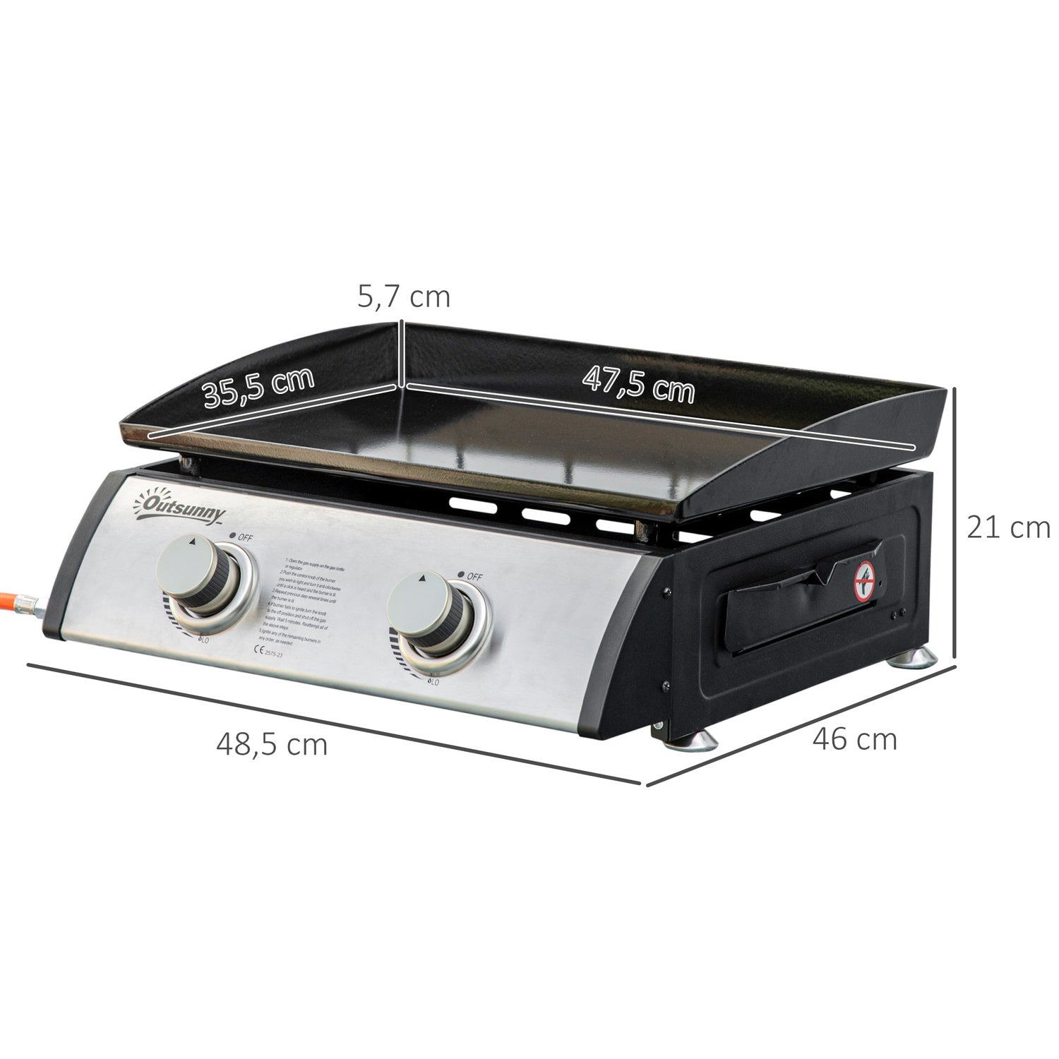 Gasgrill för bord - 2 brännare, rostfritt stål, non-stick